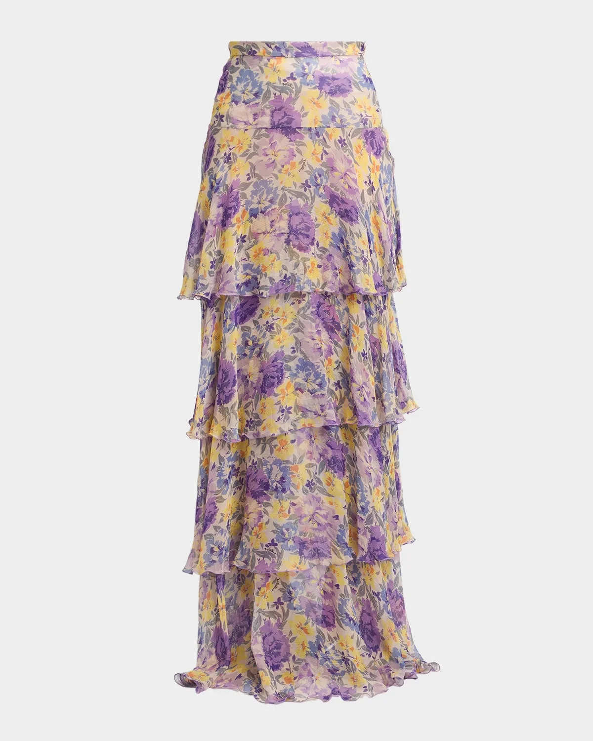 Tiered Floral Silk Chiffon Maxi Skirt - 1