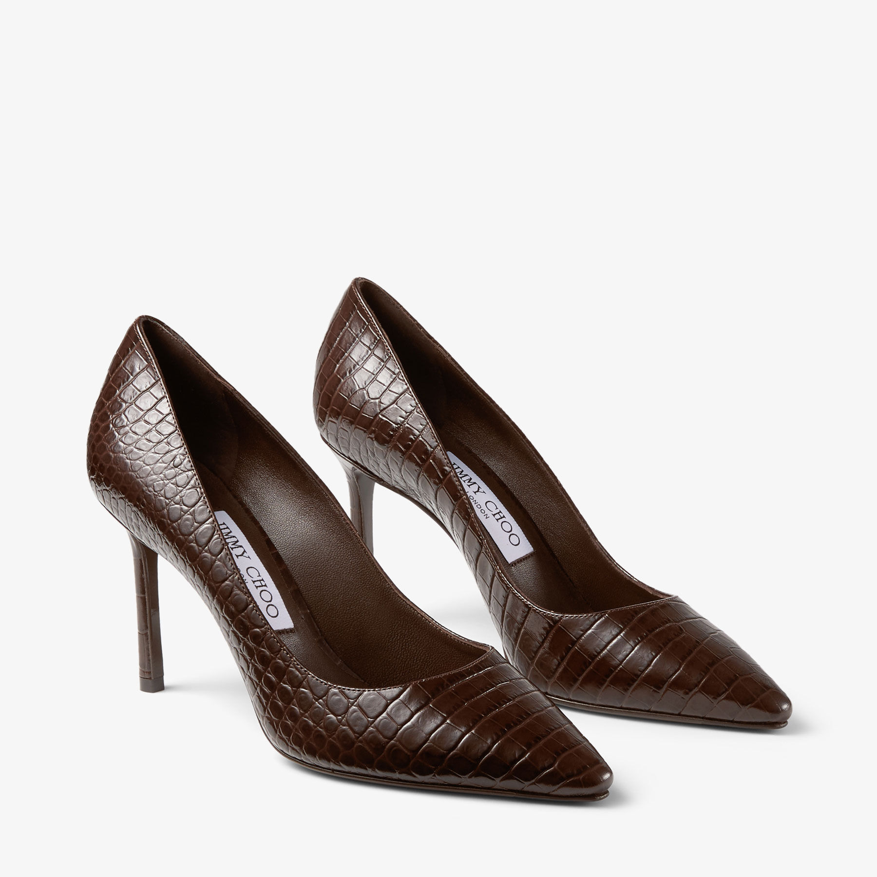 Romy 85
Chocolate Croc Embossed Leather Pumps - 2