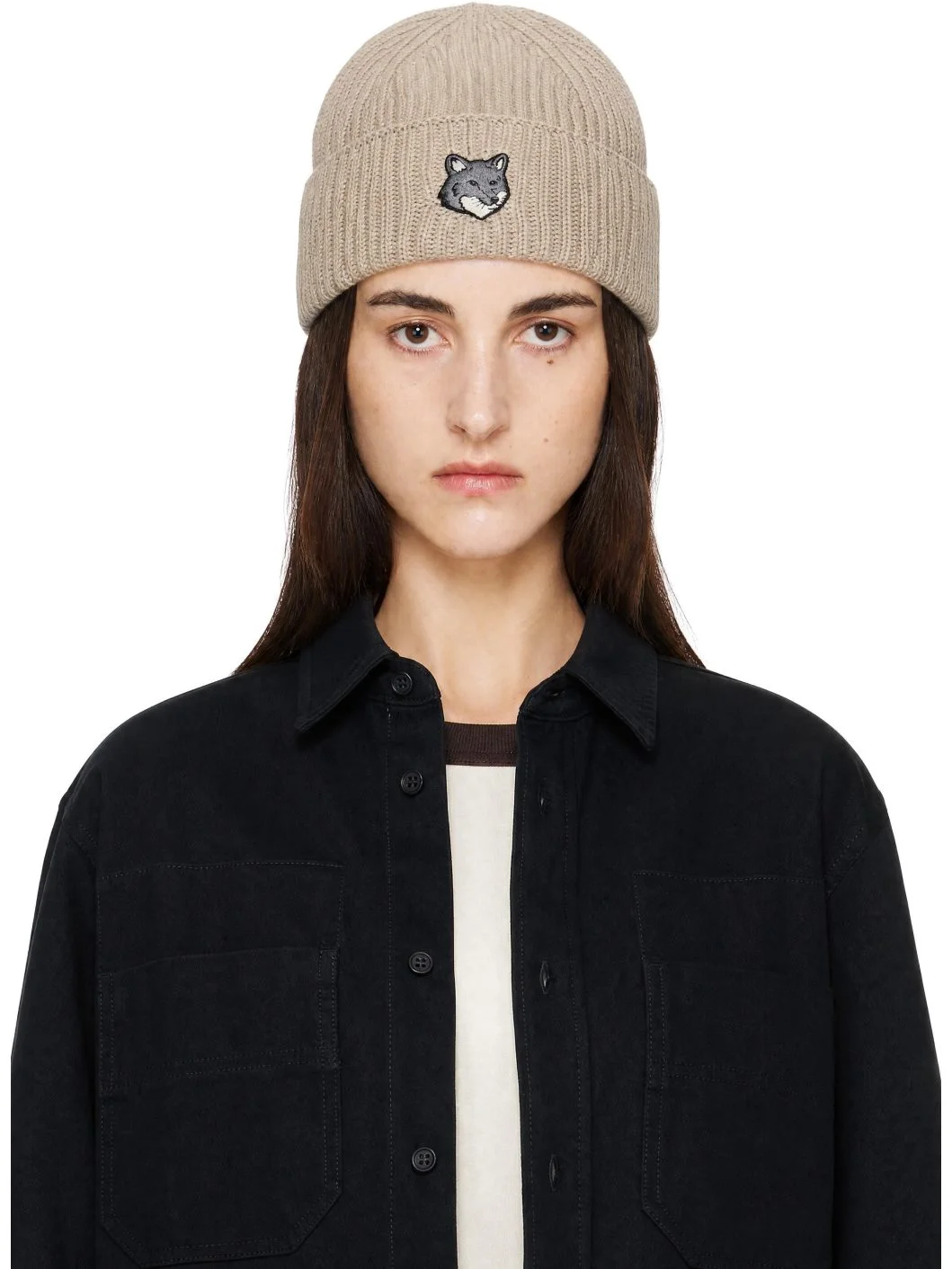 Beige Fox Head Large Beanie - 1
