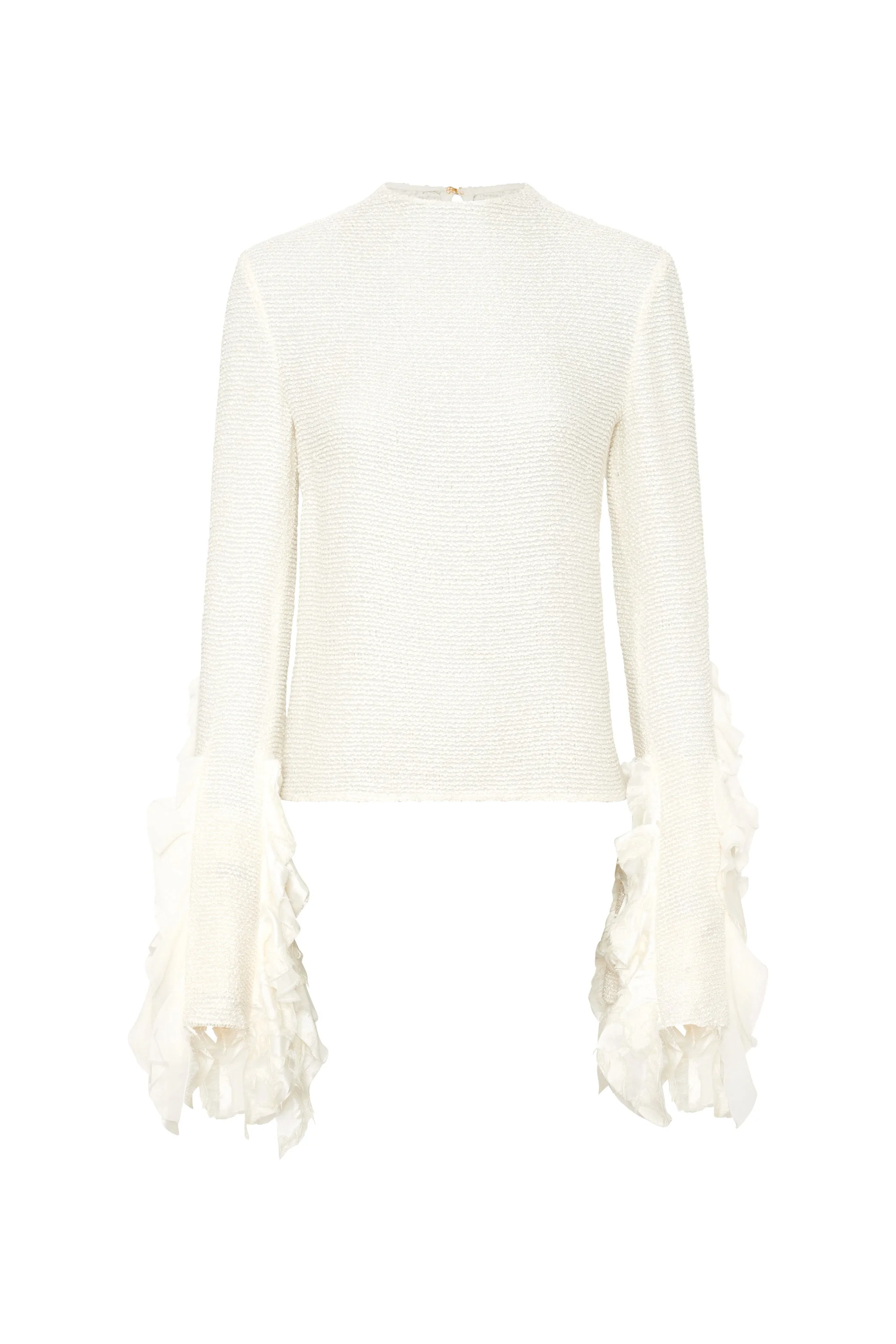 Fawcett Top in Ivory Silk Boucle with Custom Ruffles - 1