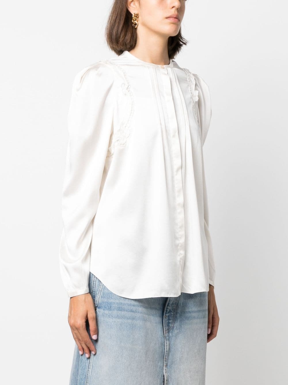 lace-detail pleated blouse - 3