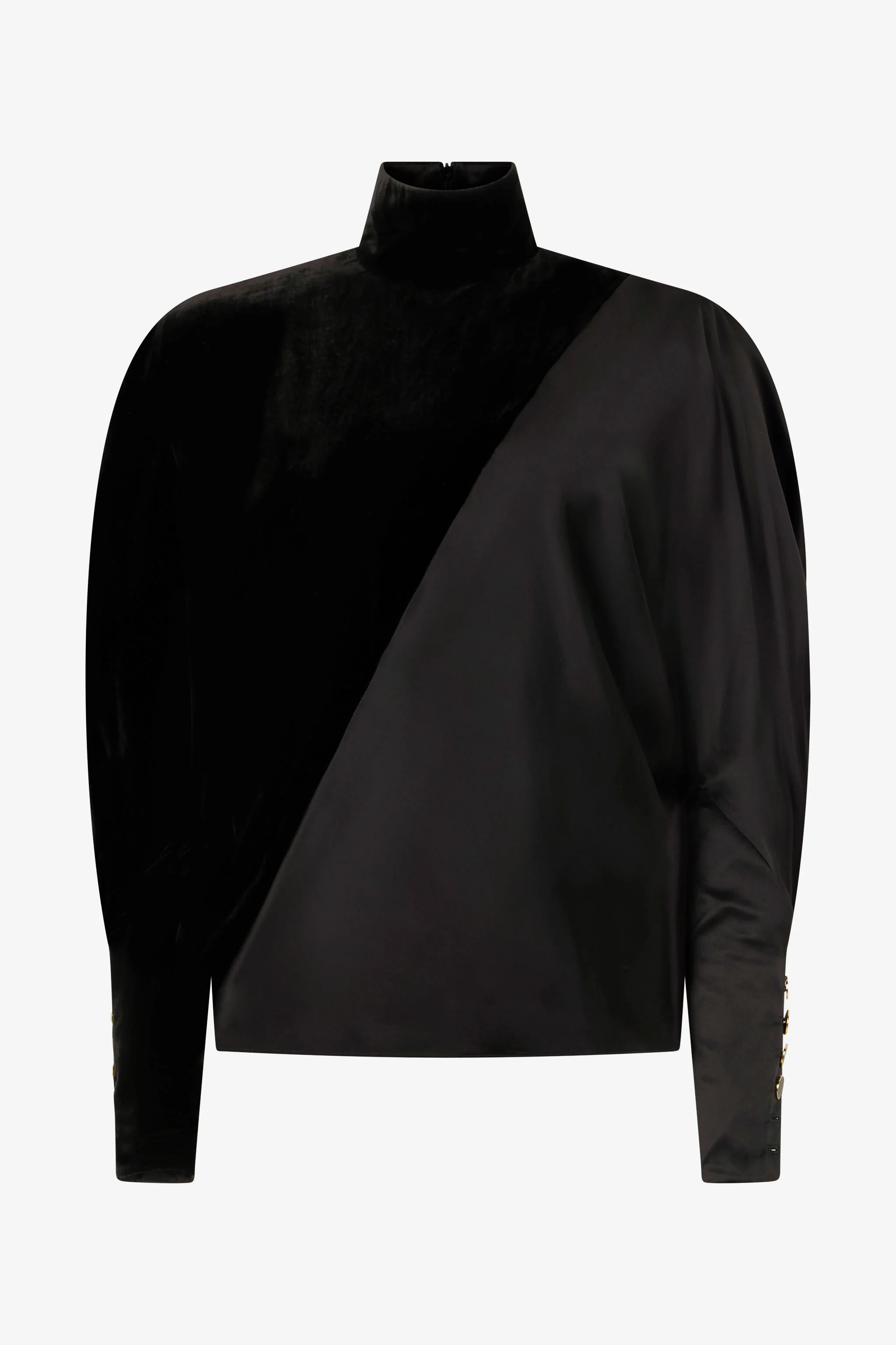 Velvet And Silk Satin Blouse With Jewel Buttons - 1