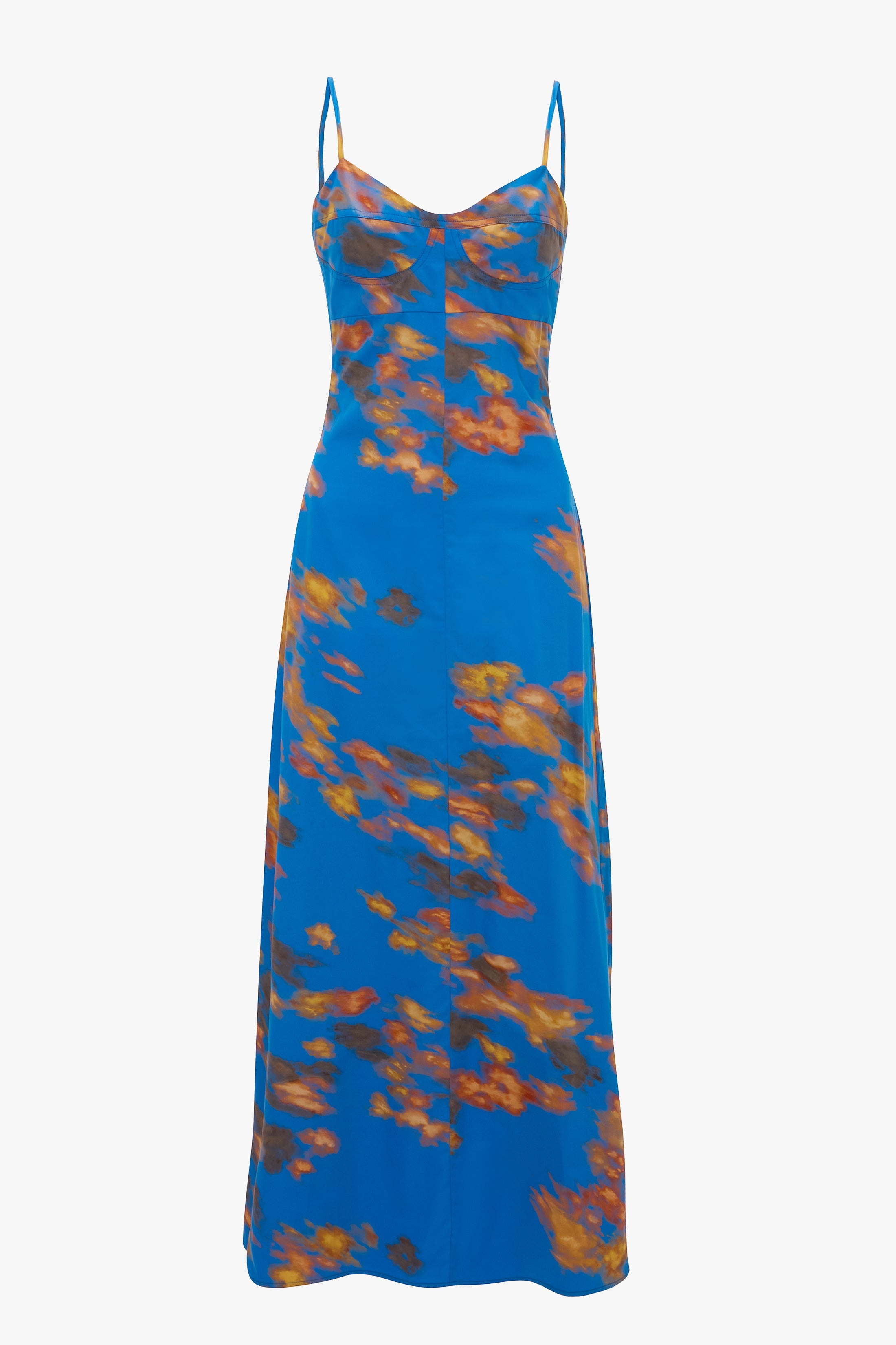 Cami Fit And Flare Midi Dress In Blue Abstract Floral Print - 1