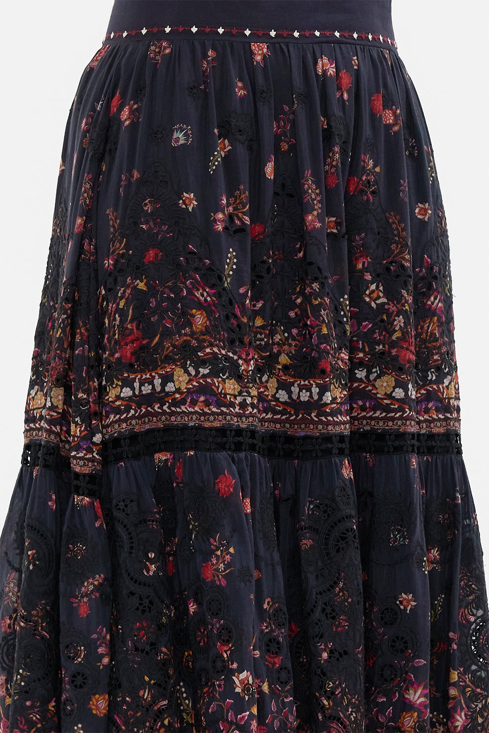 HIGH WAISTED EMBROIDERED TIERED SKIRT - 5