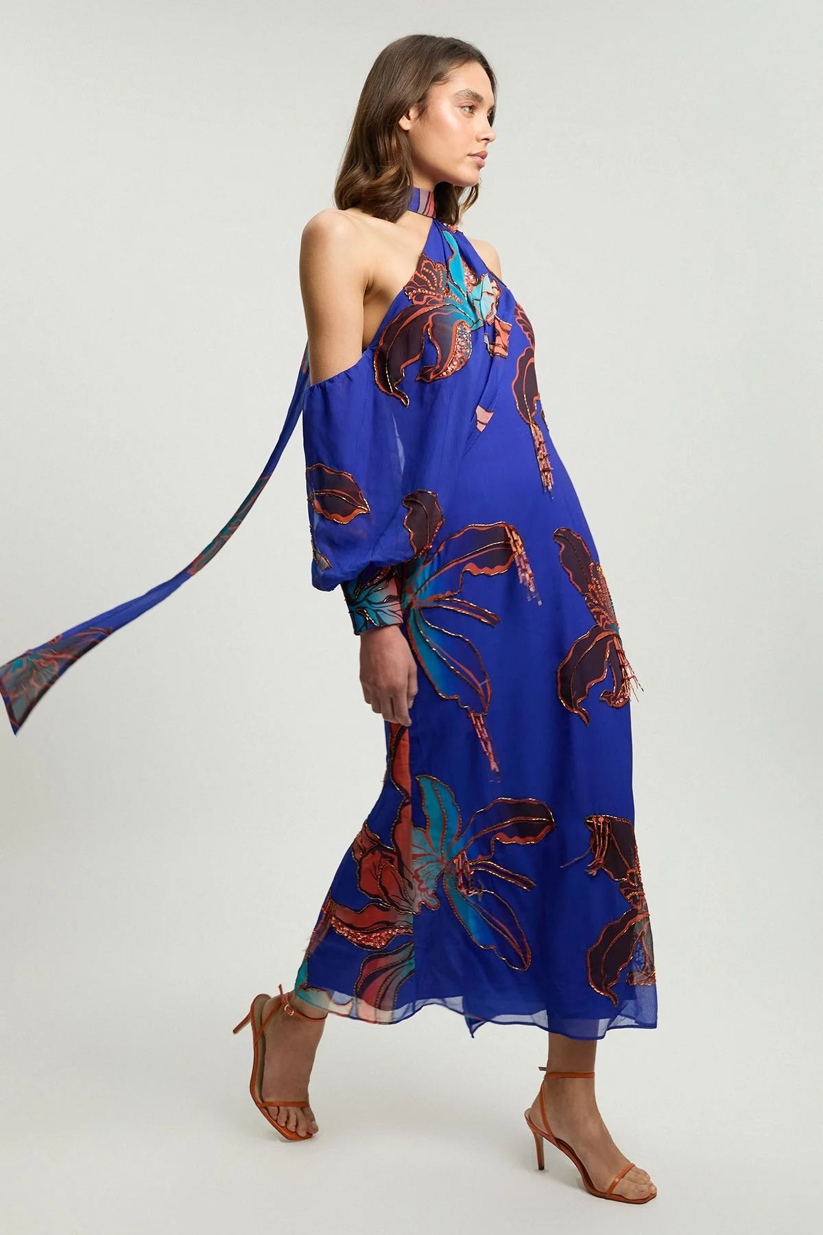 Embellished One Shoulder Printed Maxi Dress - 1