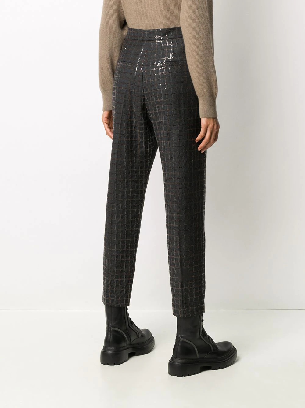 sequinned checkered tapered trousers - 4