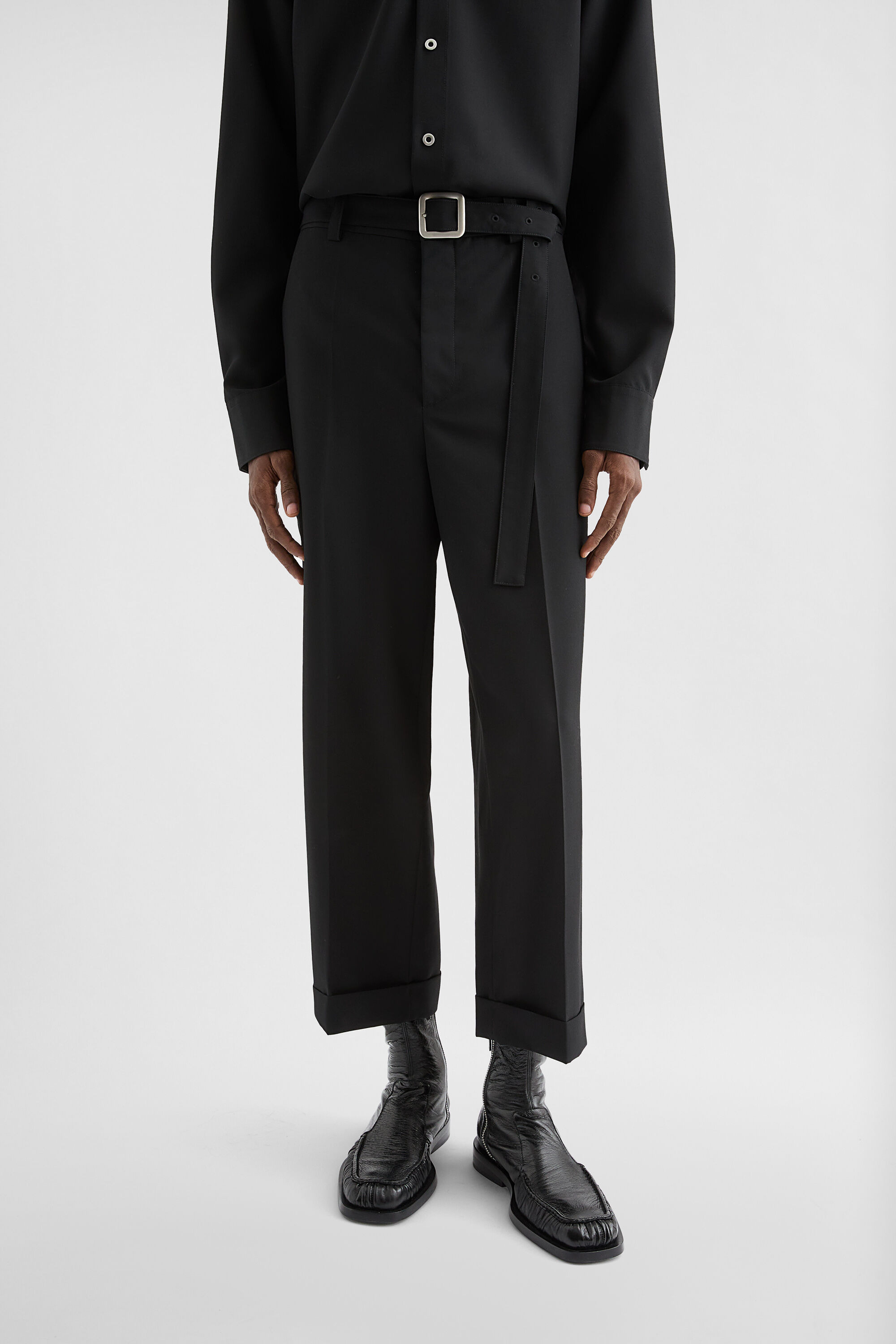 Wool Poplin Belted Trousers - 8