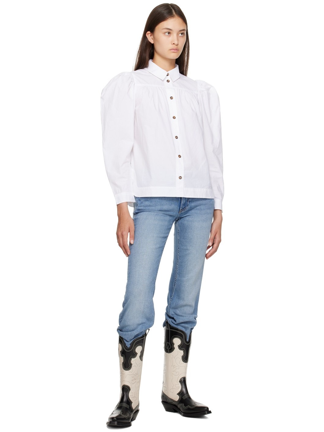White Puff Sleeve Shirt - 4