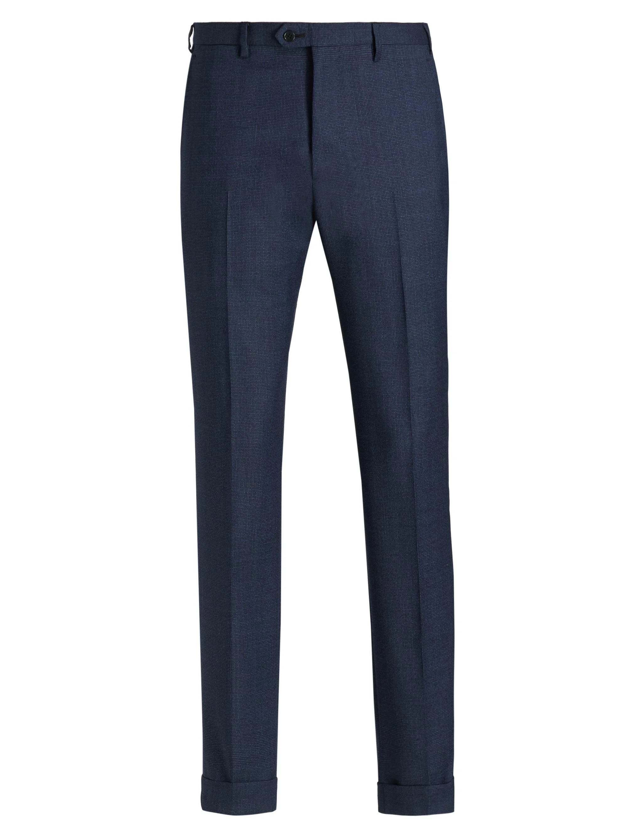 Men's Textured Virgin Wool Trousers - Navy - 1