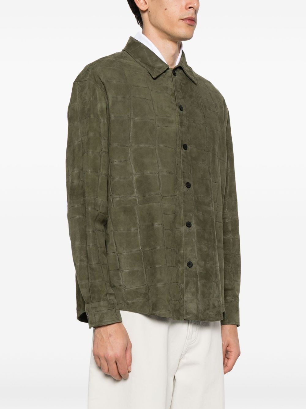 croc-embossed leather shirt - 3