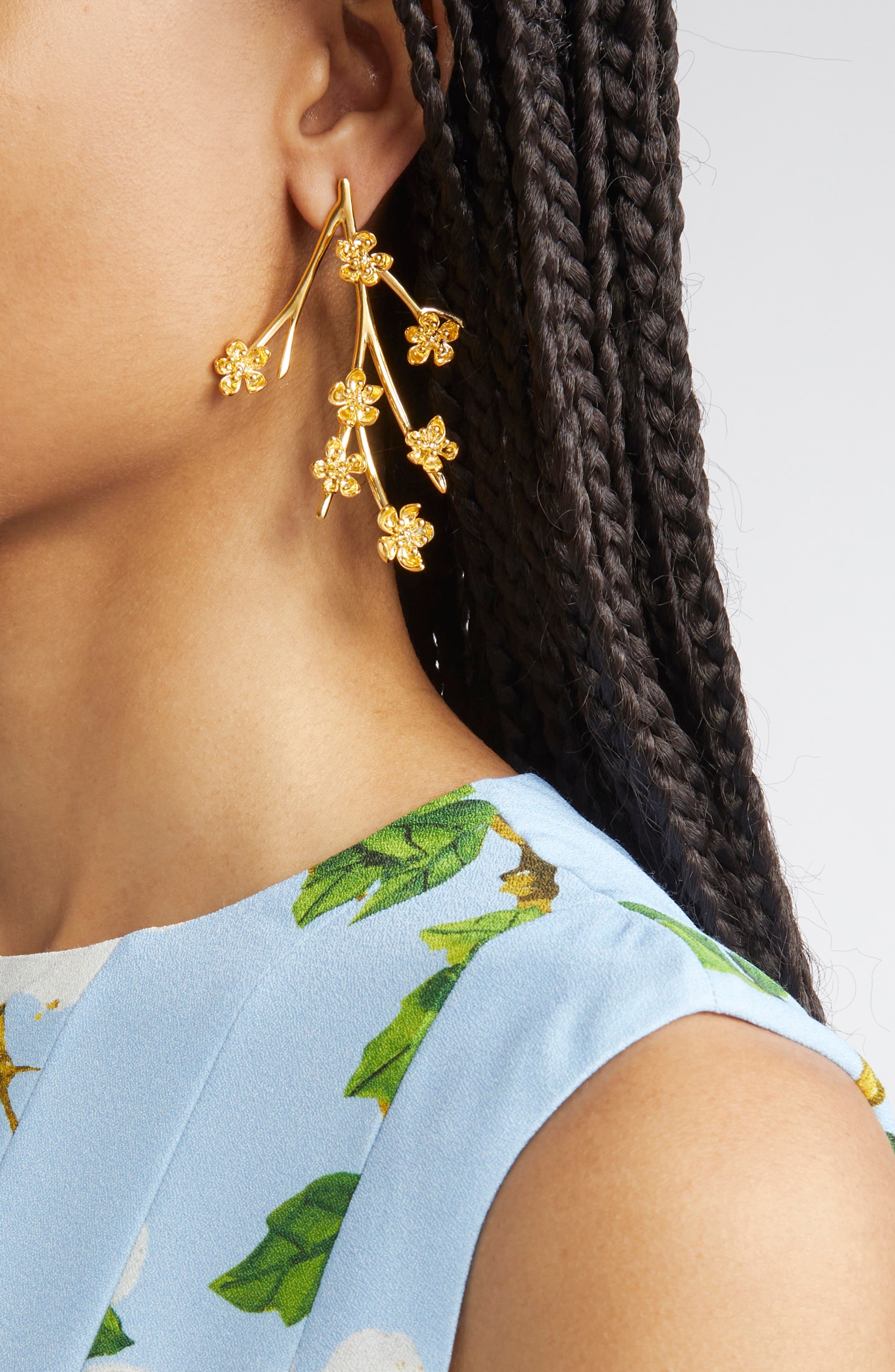 Oscar de la Renta Cherry Blossom Branch Earring in Yellow Gold at Nordstrom - 2