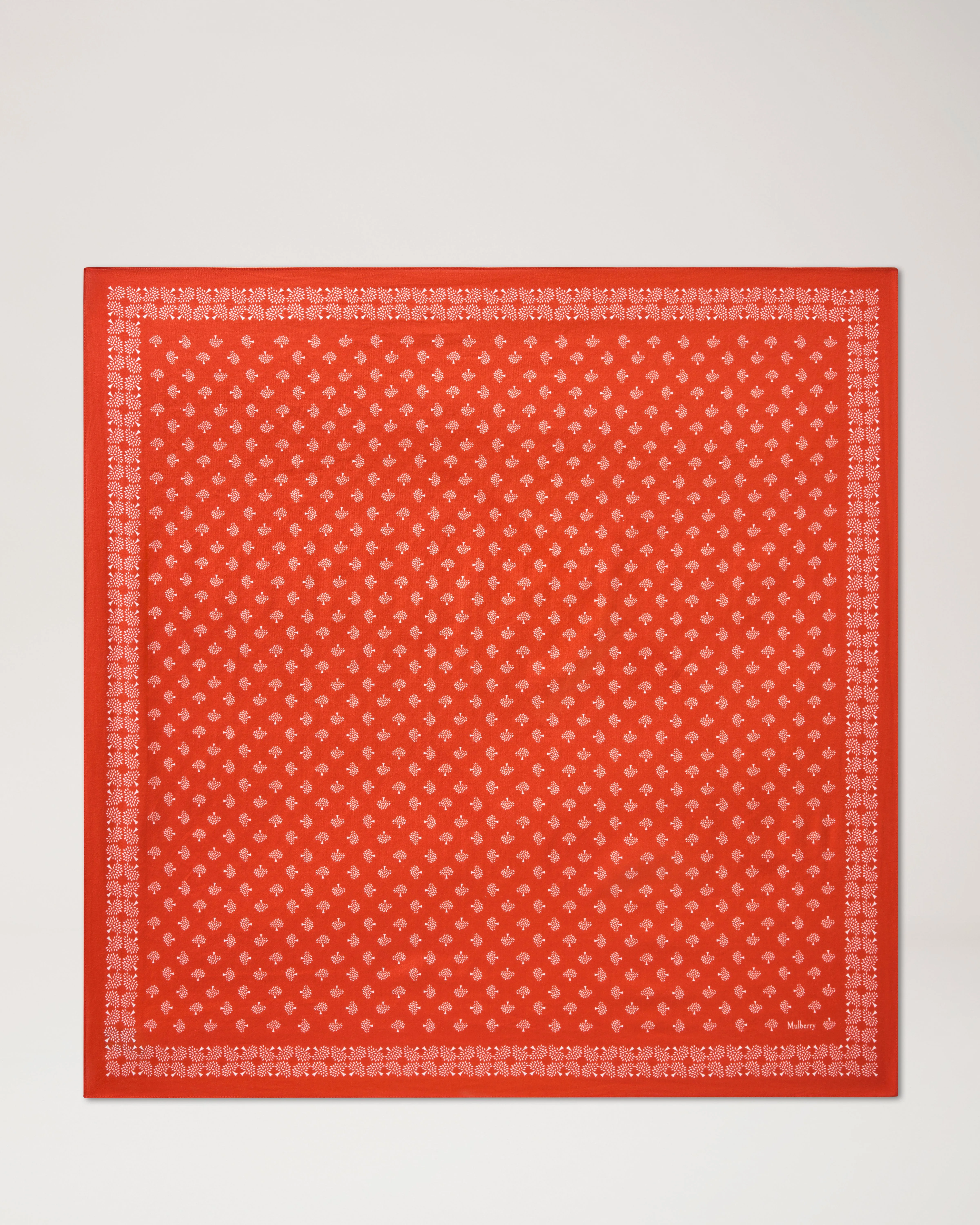 Small Square Scarf - Mulberry Tree Coral Orange Cotton - 1