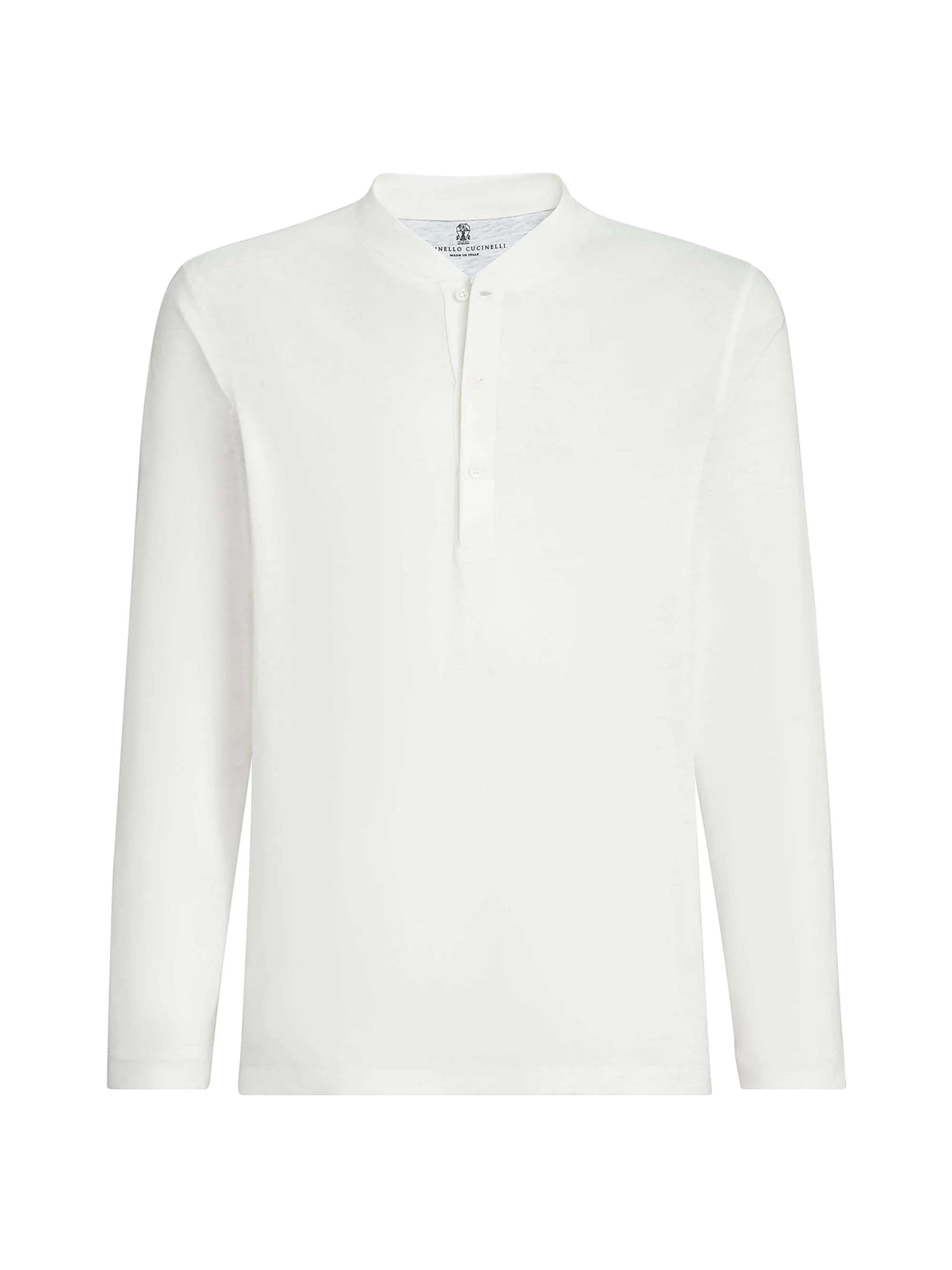 Men's Linen and Cotton Jersey Long Sleeve T-Shirt with Henley Collar - Off White - 1