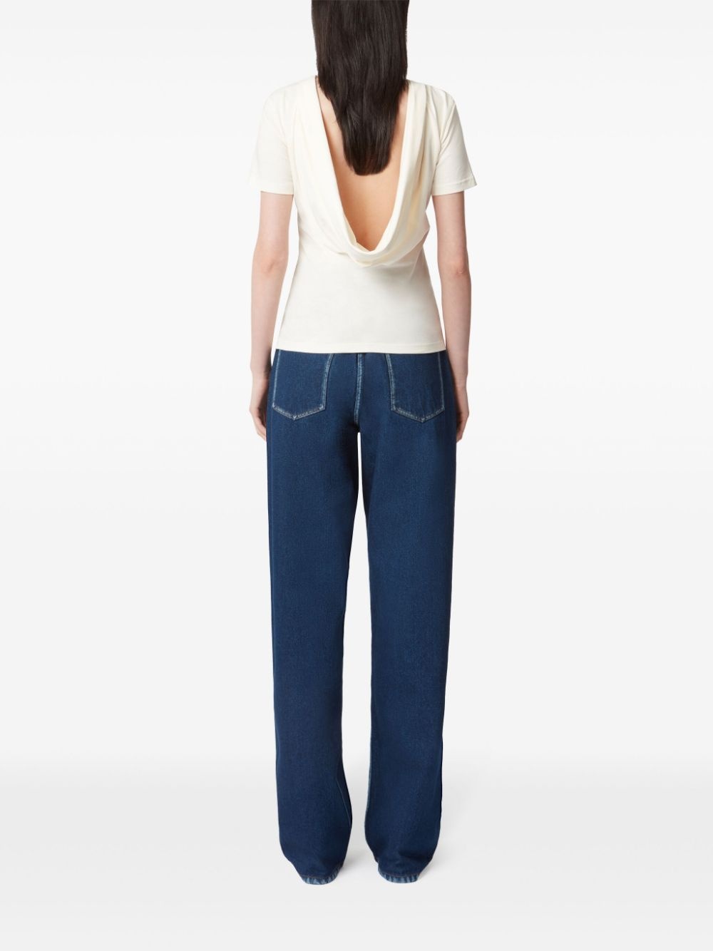 plunging draped back T-shirt - 4