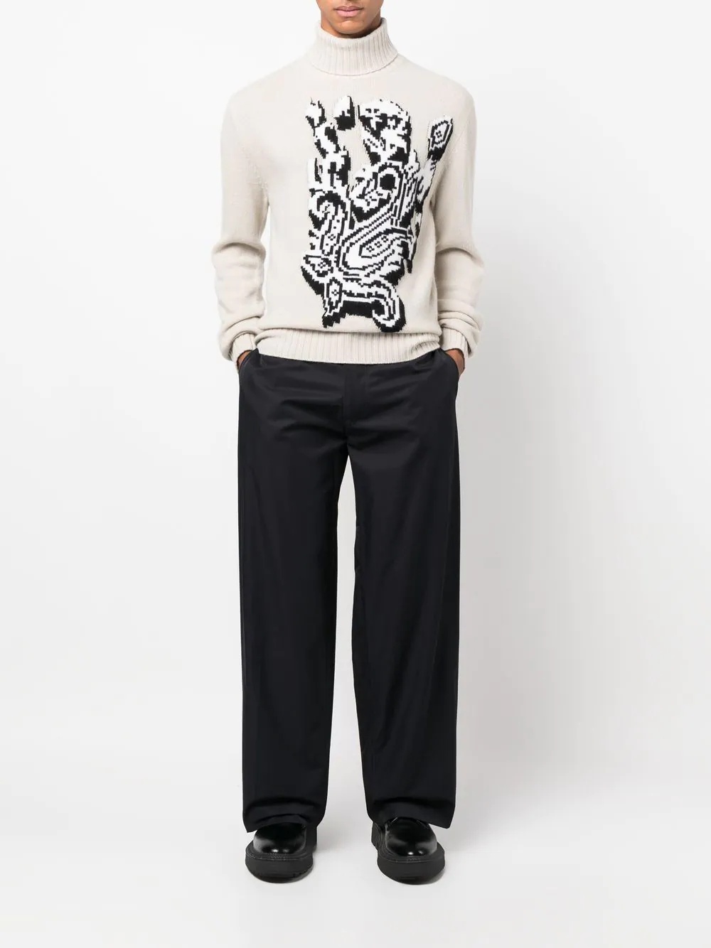 pixelated-graphic jacquard wool roll-neck - 2