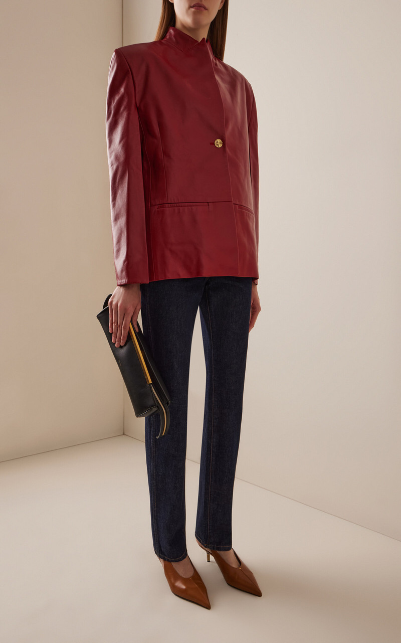 KHAITE Dolso Cape-Sleeve Plonge Leather Jacket red outlook