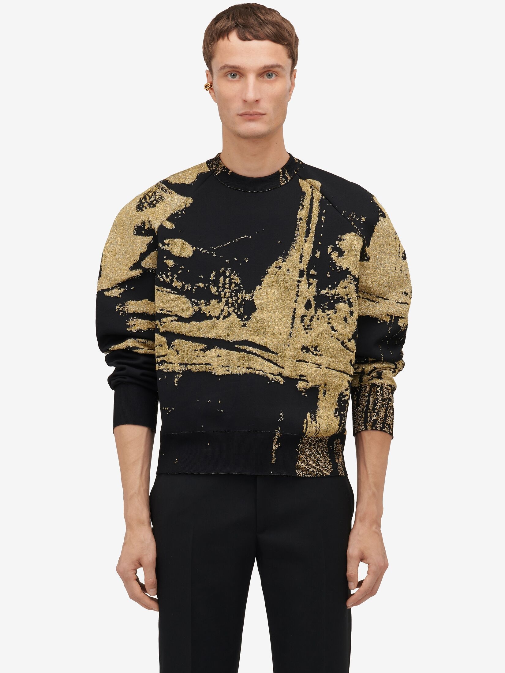 Men's Fold Jacquard Jumper in Black/ Gold - 5