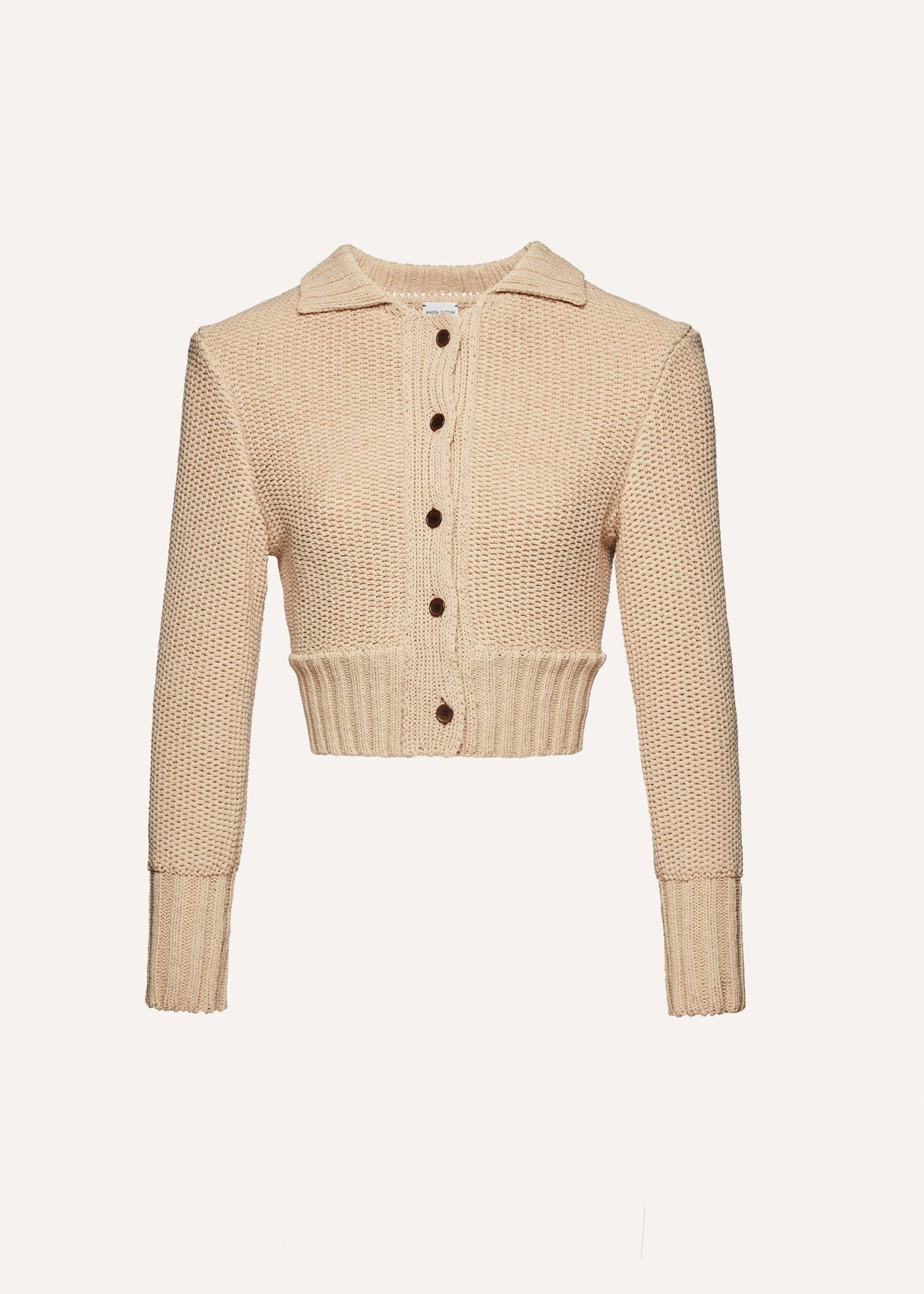 Collared cotton cardigan in beige - 1