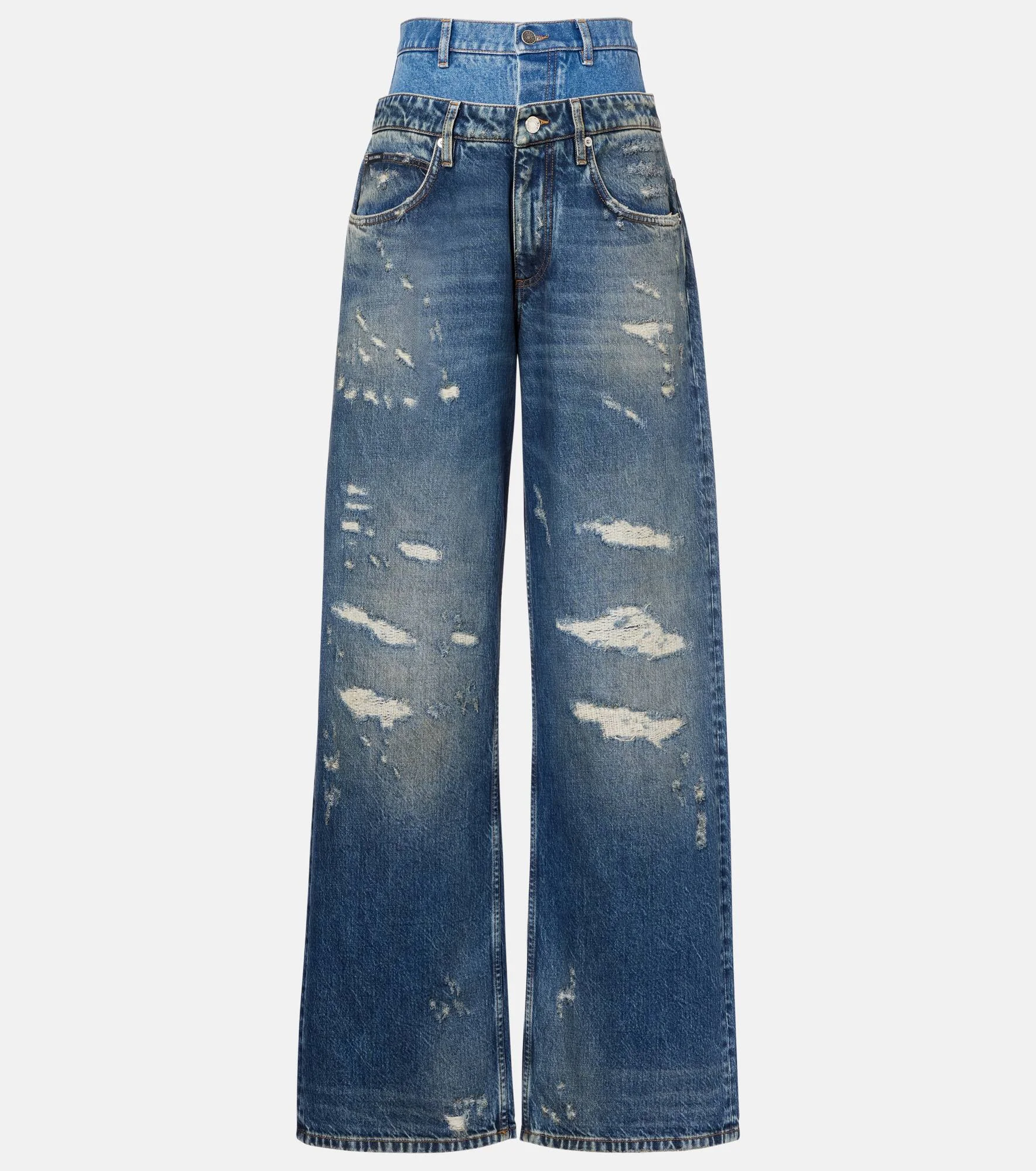 Distressed layered high-rise wide-leg jeans - 1