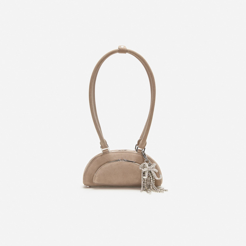 Grey Suede Mini Shoulder Bag With Charm - 1