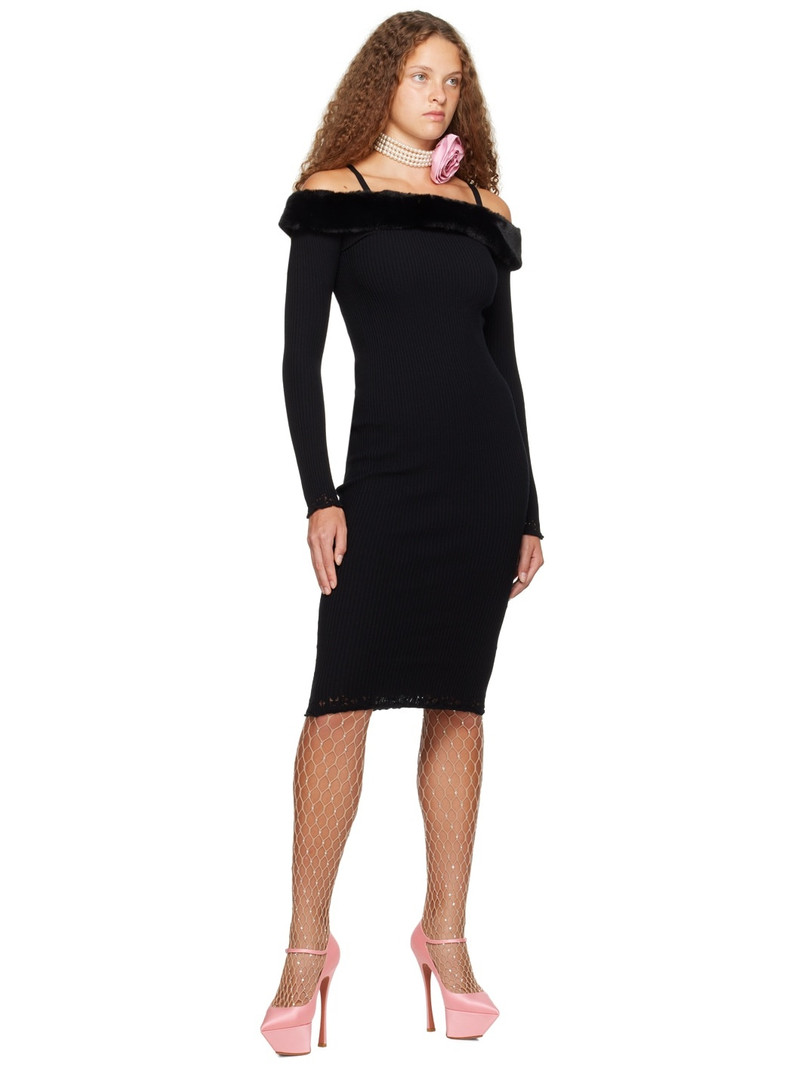 Blumarine Black Faux-Fur Midi Dress outlook