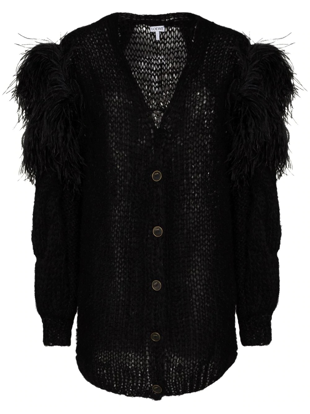 feather-trim V-neck cardigan - 1