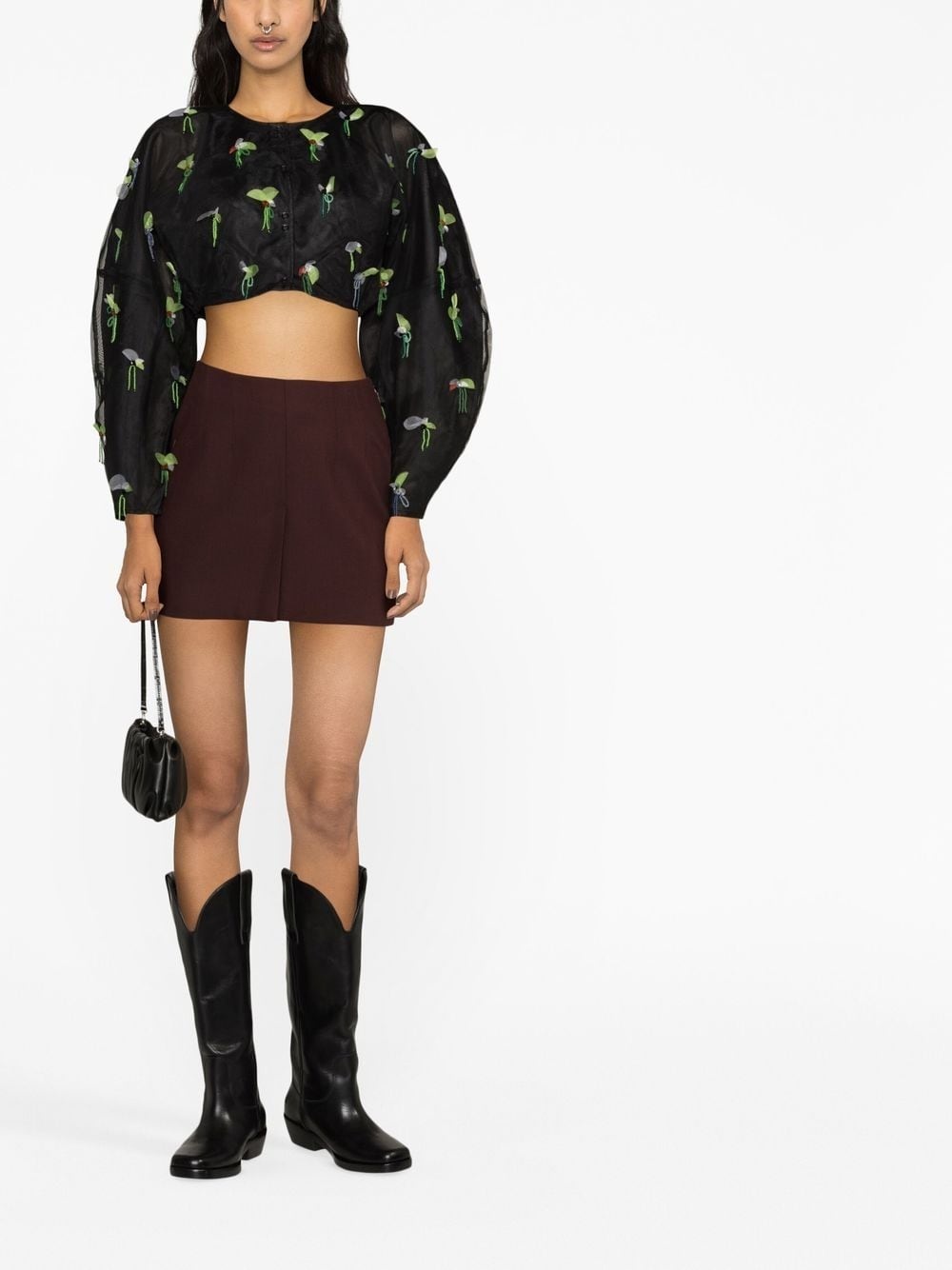 bead-embellished cropped blouse - 4