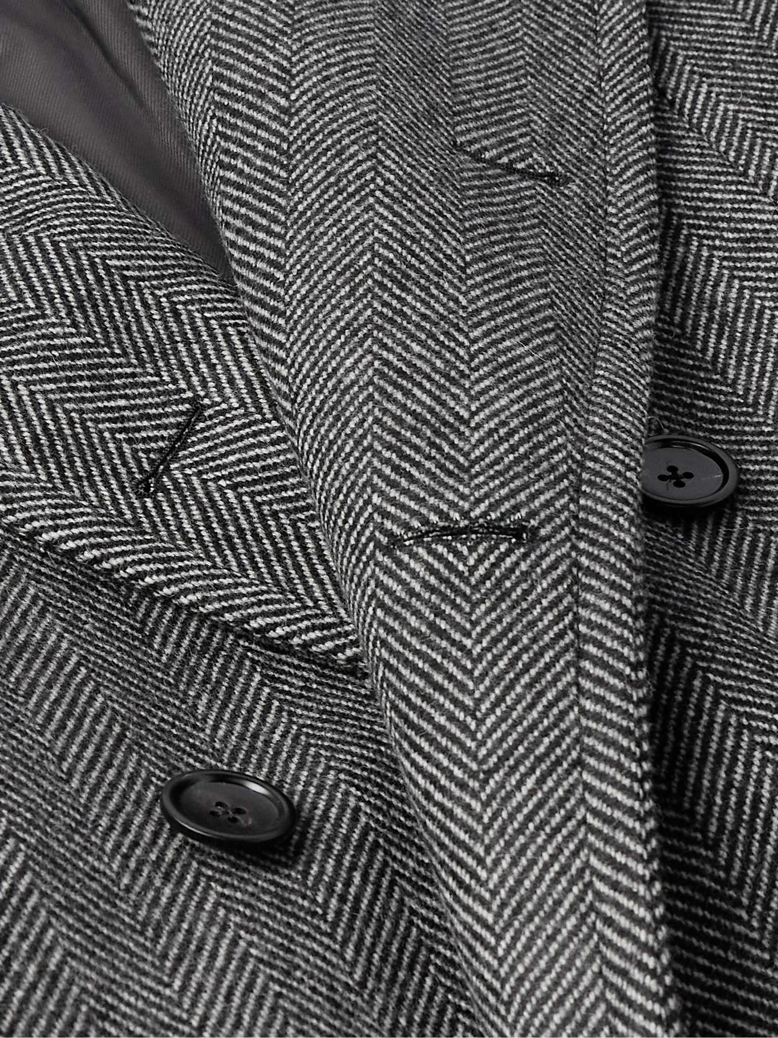 Double-Breasted Herringbone Virgin Wool Coat - 5