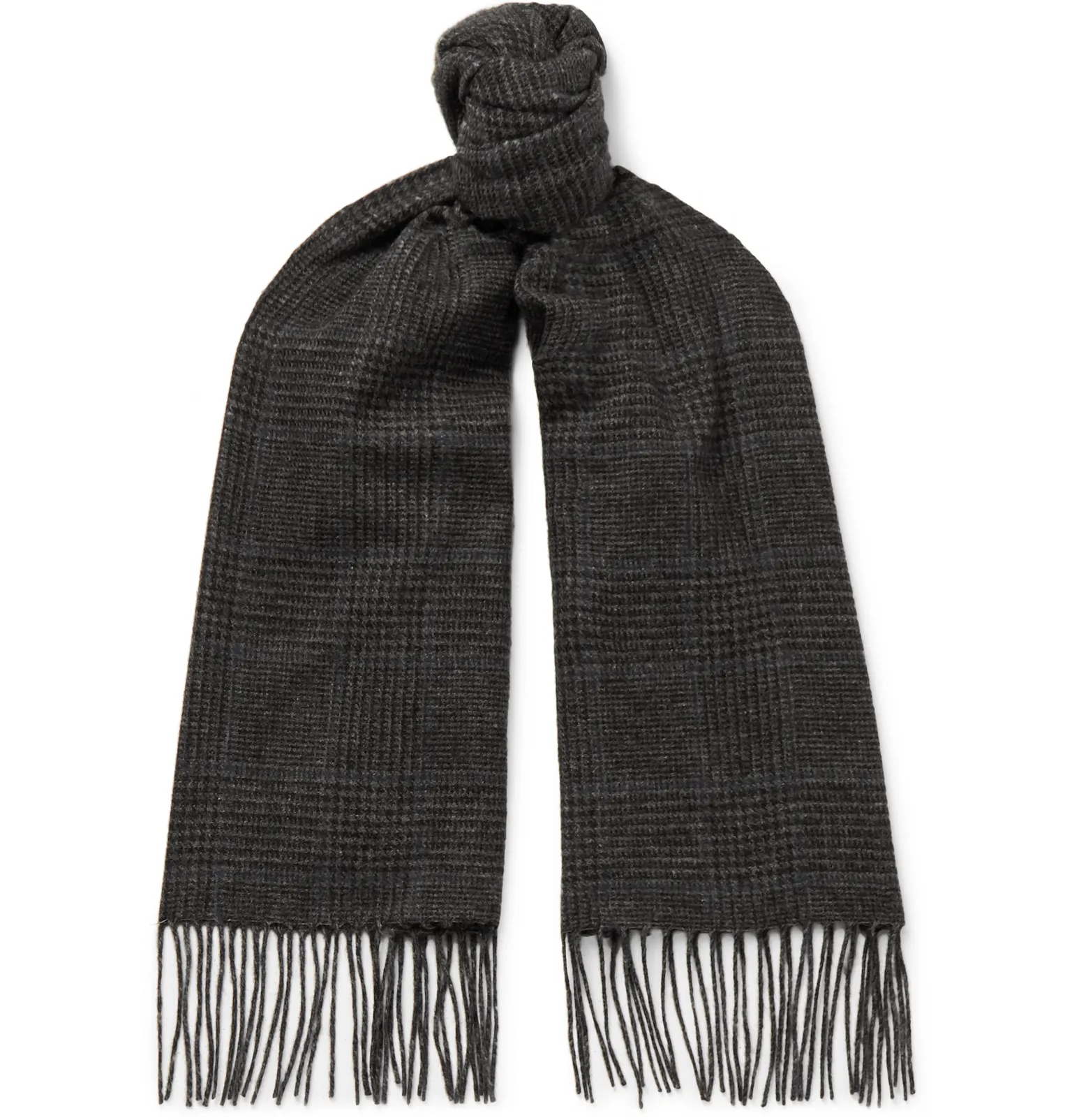 Fringed Prince of Wales Checked Camel Hair Scarf - 1