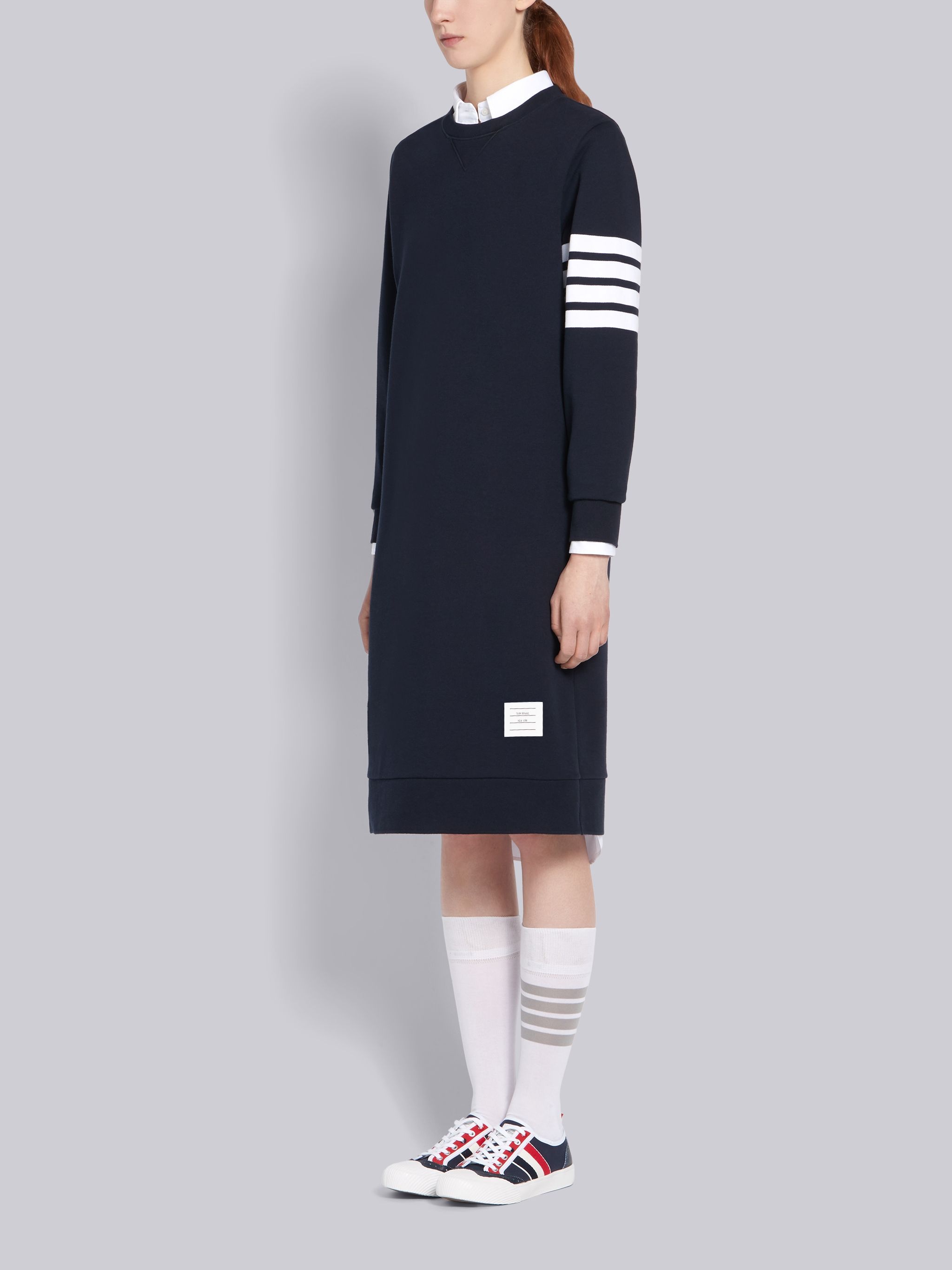 Navy Classic Loop Back 4-Bar Sweater Dress - 2