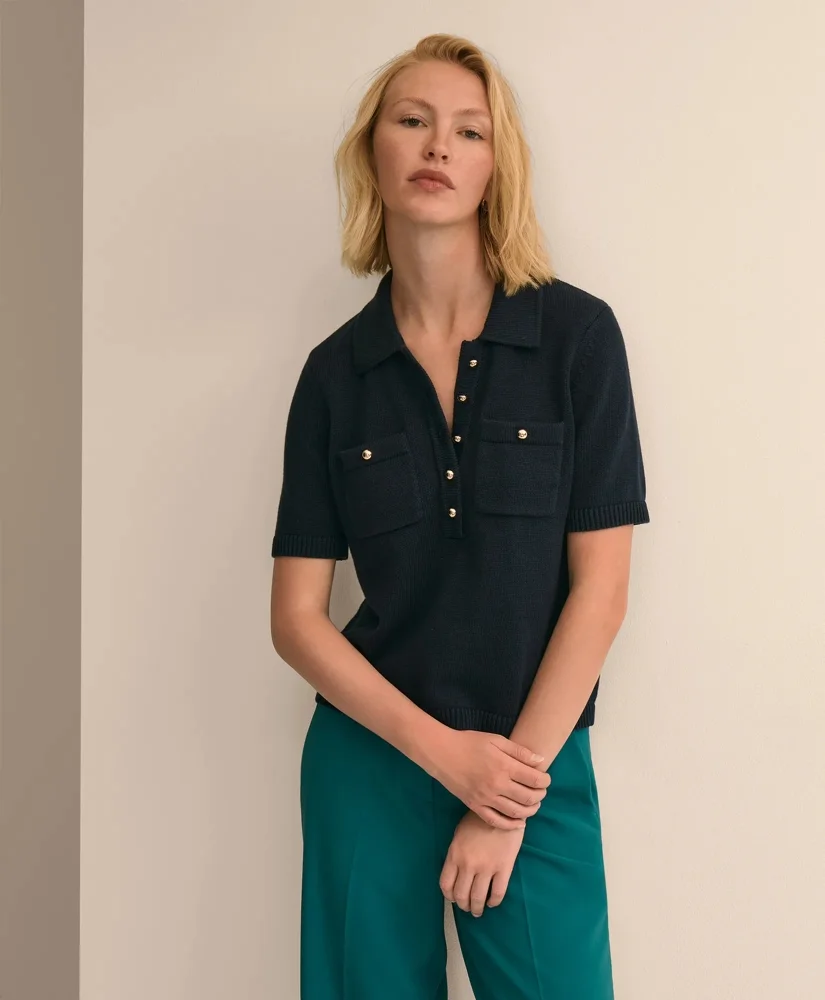 Cotton Short-Sleeve Polo Sweater - 1