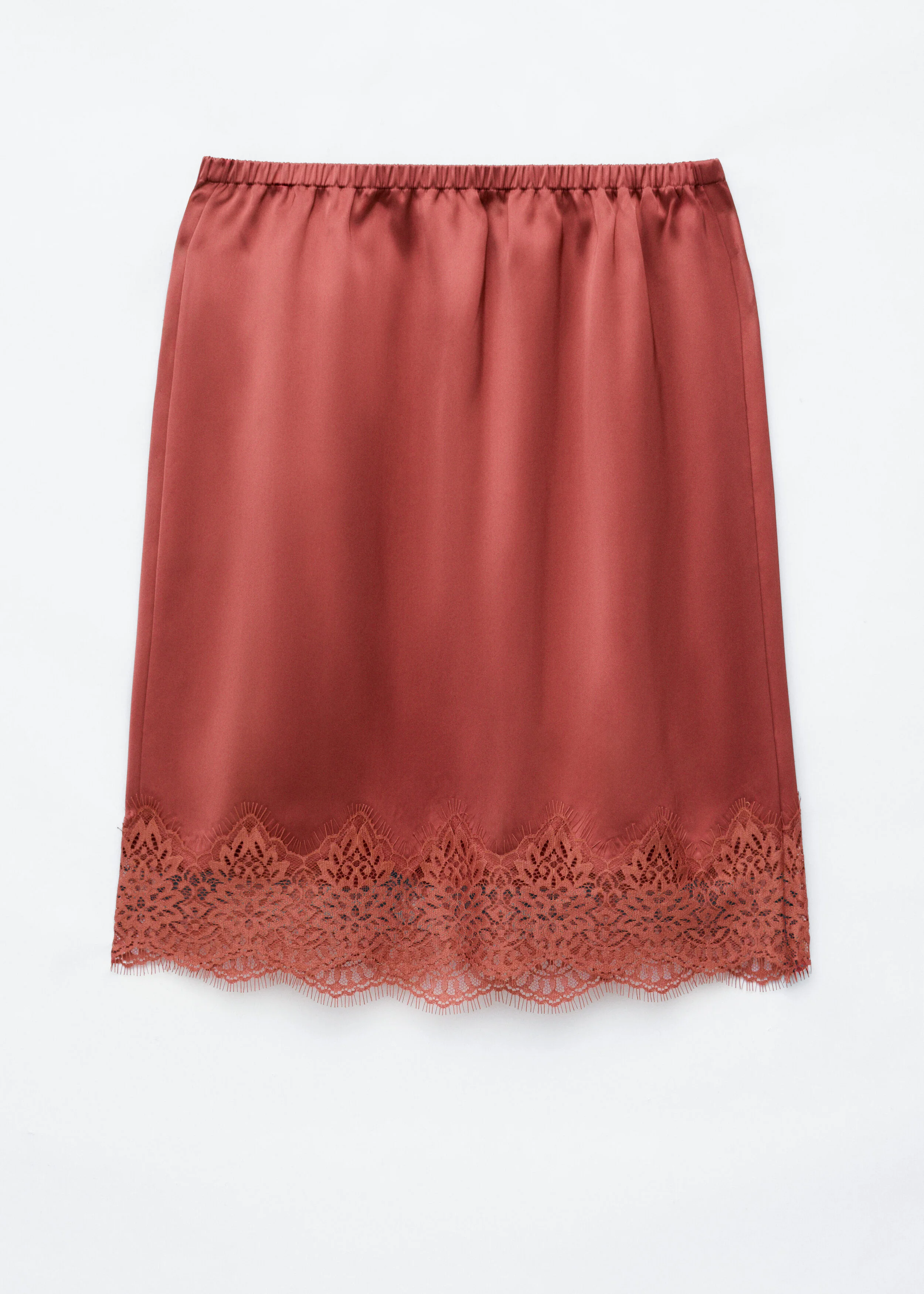Lace-Trim Satin Skirt - 1