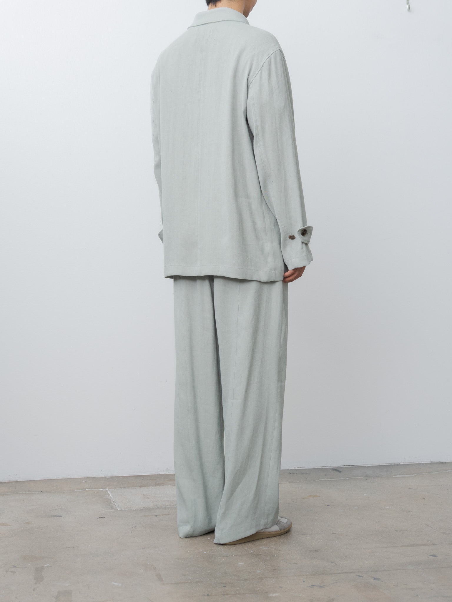 Linen Acetate Front Gather Wide Trousers - Mist Green - 5
