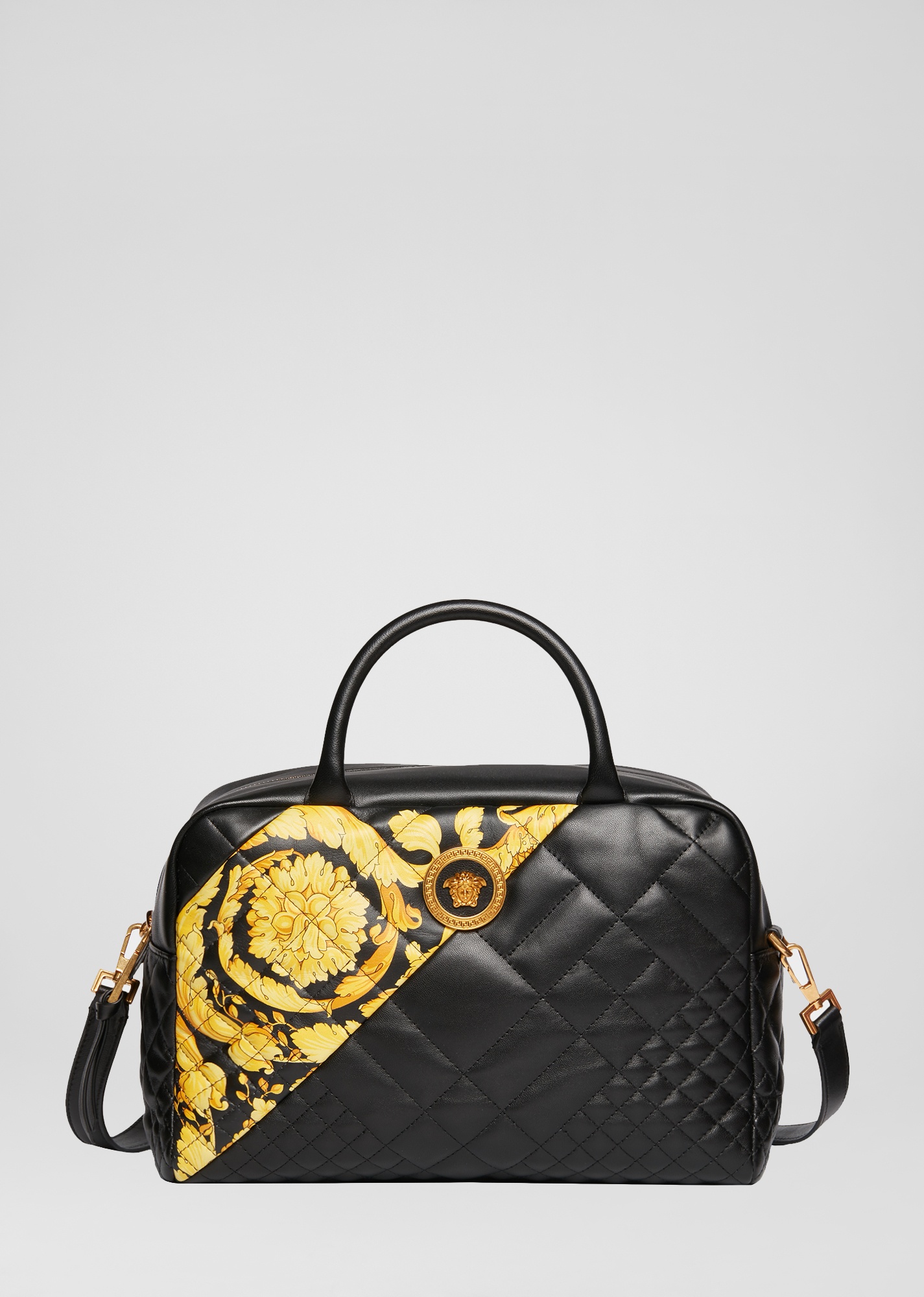 Gold Hibiscus Quilted Satchel Bag - 1