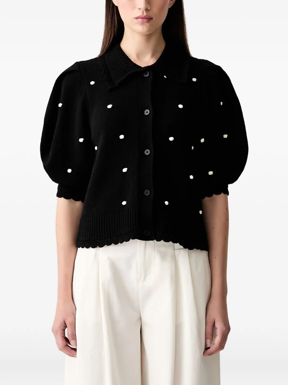 polka-dot puff-sleeve cardigan - 1