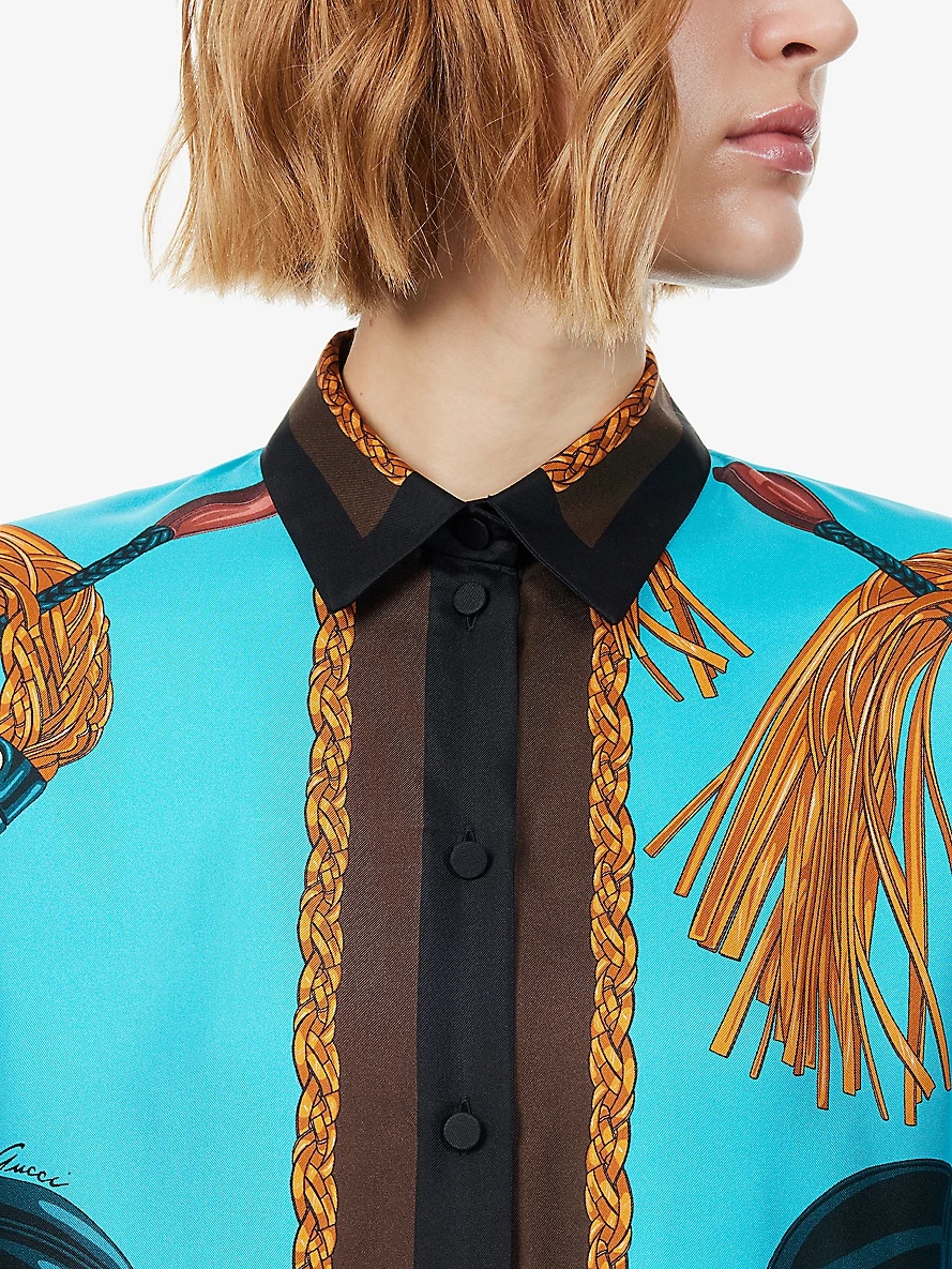 Graphic-pattern collar silk shirt - 5