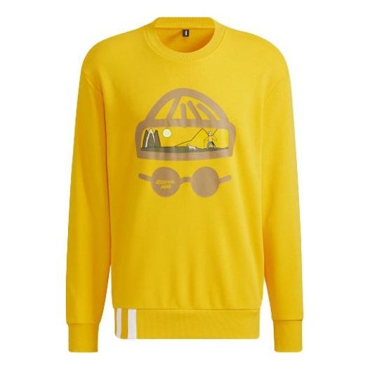 Men's adidas neo Funny Printing Round Neck Sports Pullover Yellow HG6594 - 1