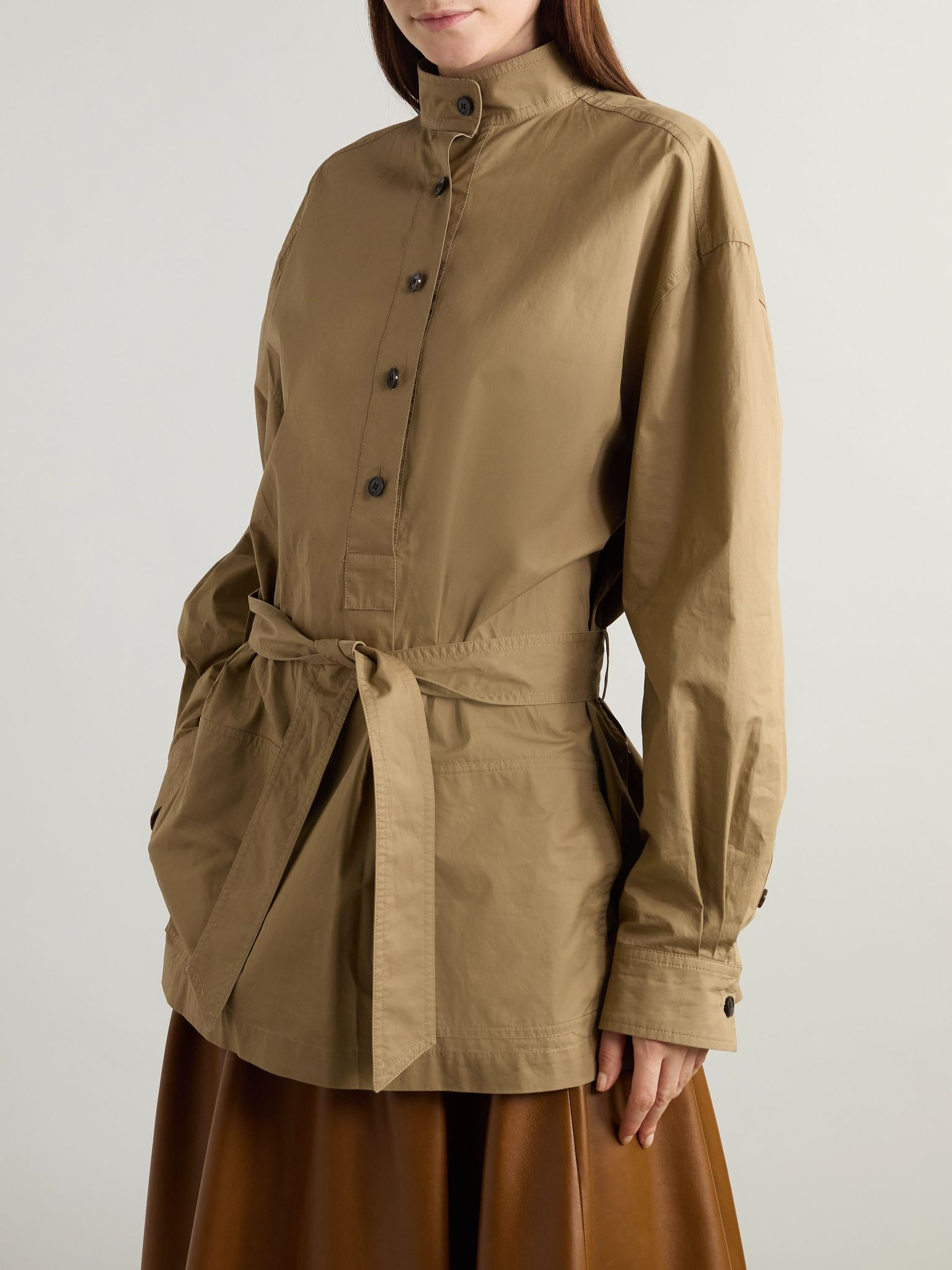 Belted cotton-poplin shirt Sand - 3