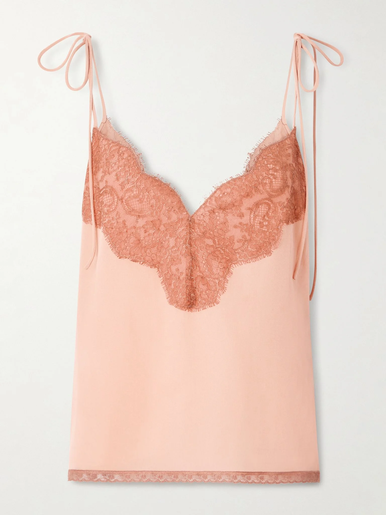 Lace-trimmed silk crepe de chine camisole Blush - 1