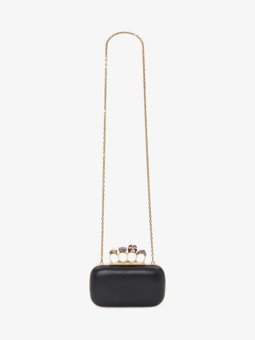 Women's Knuckle Clutch With Chain in Black - 5