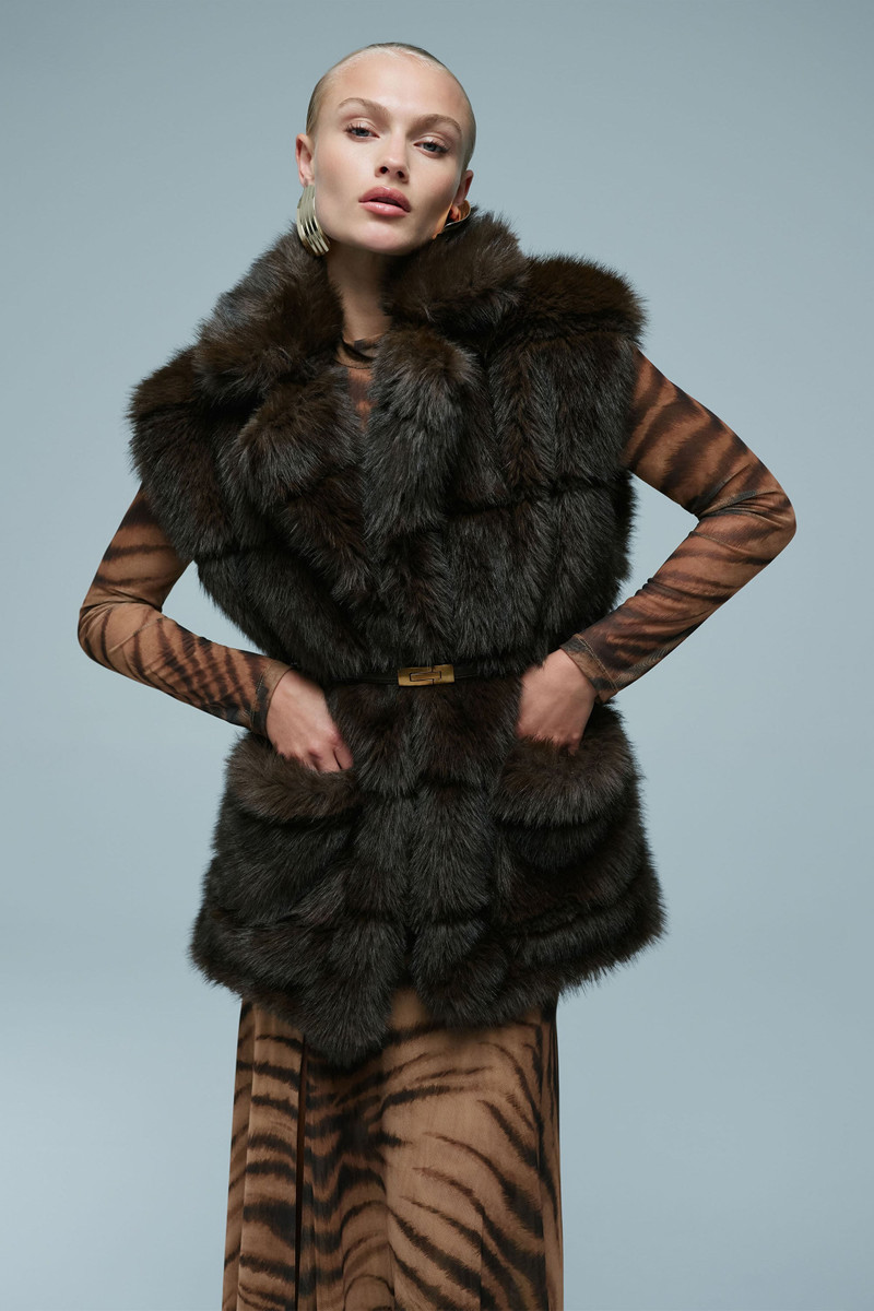 BARDOT Brentley Faux Fur Vest In Dark Chocolate outlook