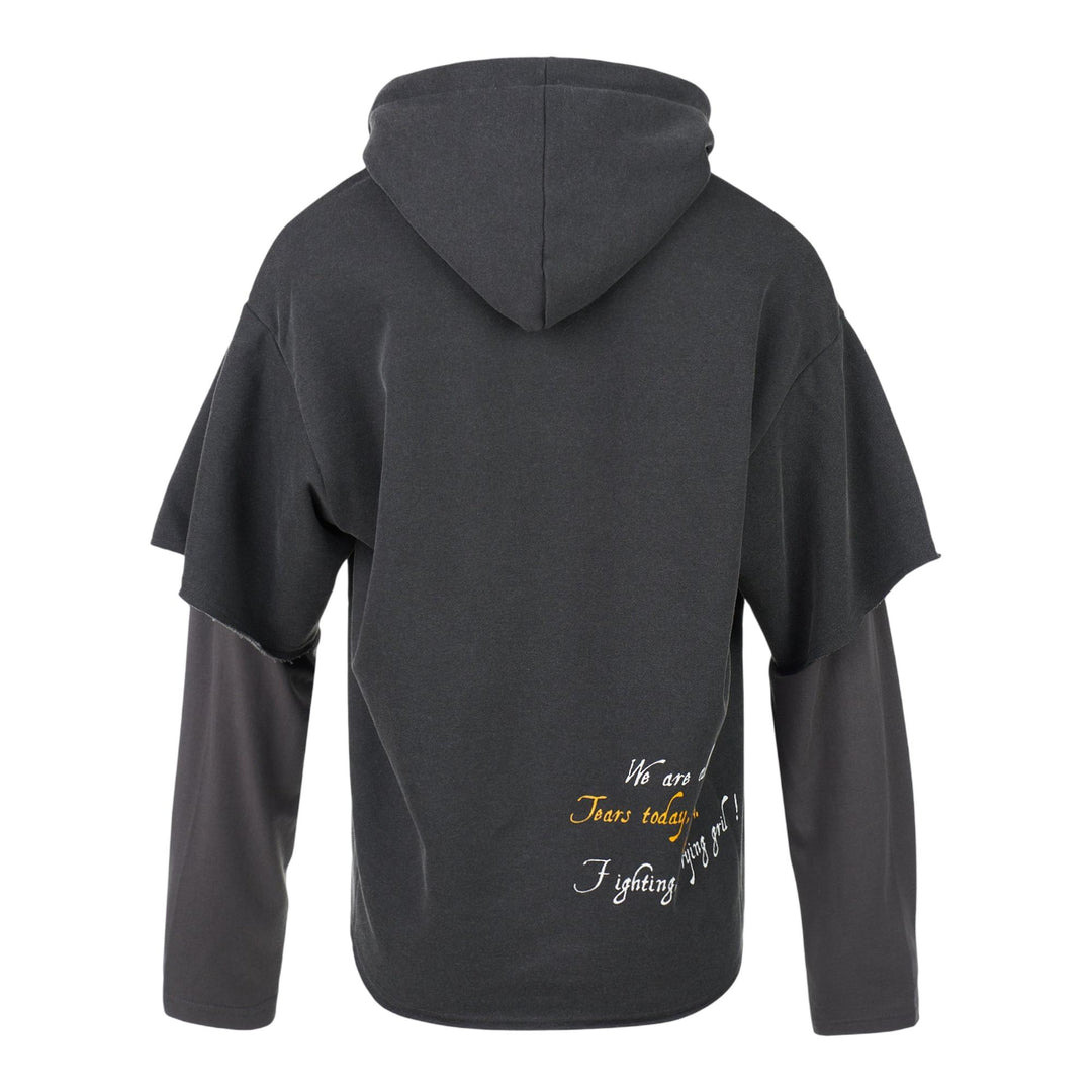 Dark Gray Raw Edge Zip-Up Hoodie - 2
