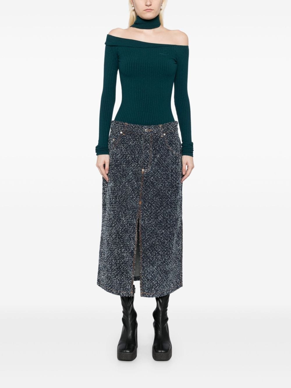 boucle denim skirt - 2