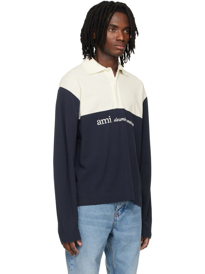 Off White & Navy Embroidery Boxy Fit Polo 2