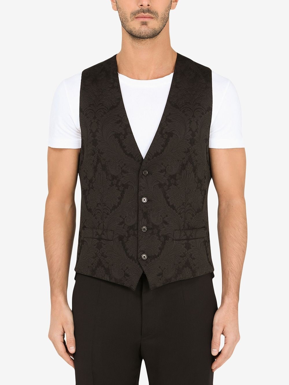 floral jacquard single-breasted waistcoat - 3