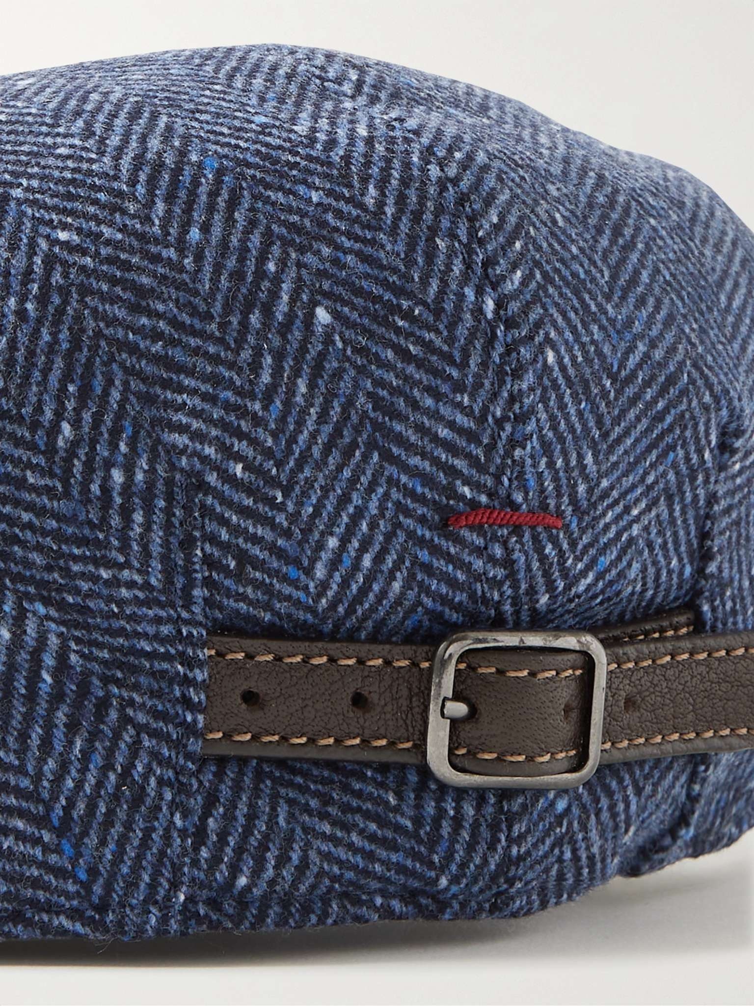 Leather-Trimmed Herringbone Wool and Cashmere-Blend Tweed Flat Cap - 2