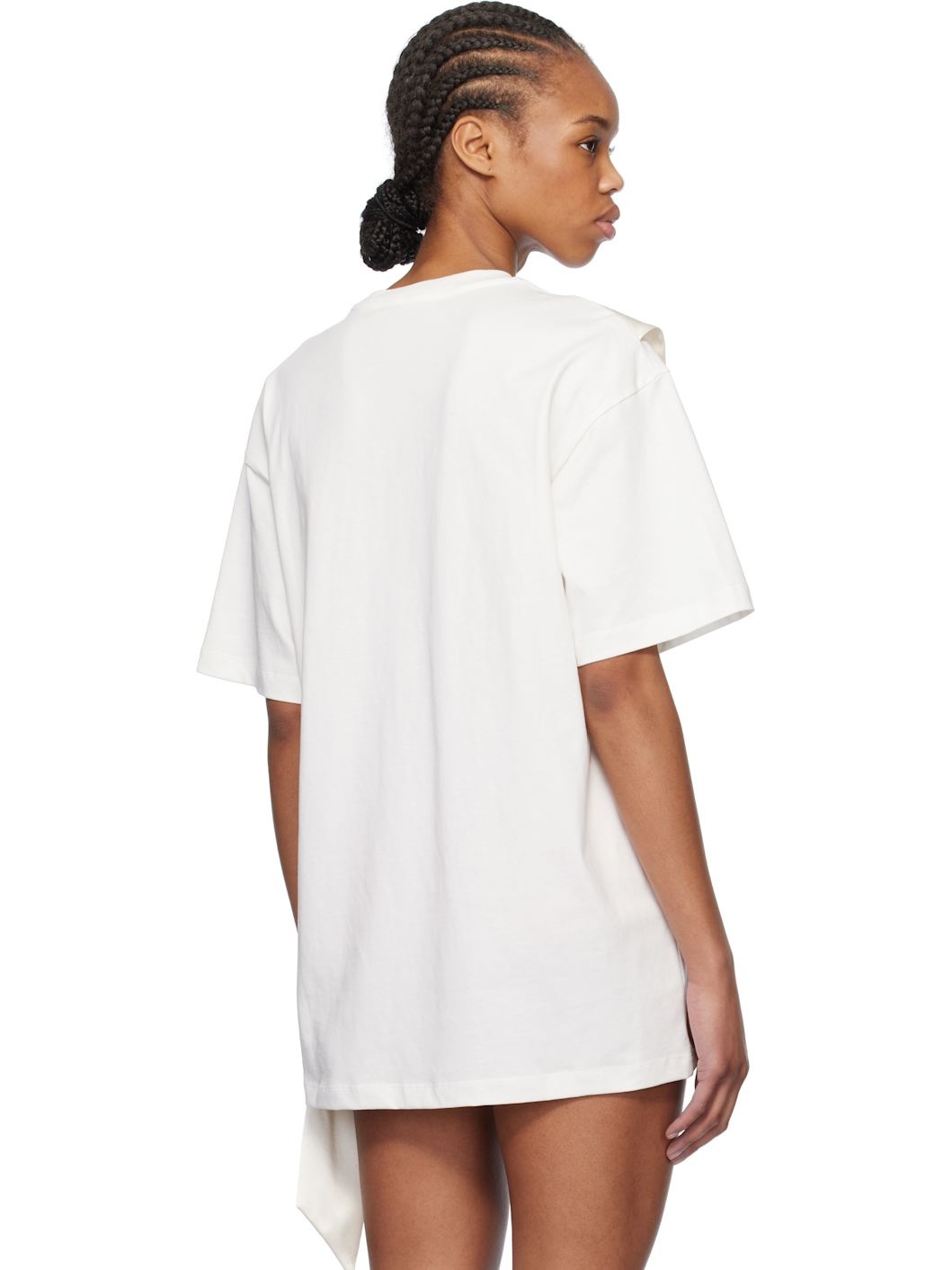 White Satin Band Rhinestone Embroidery T-shirt - 3