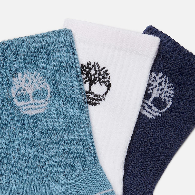 Timberland Kids' Bowden 3-Pack Tree Logo Full-Cushion Crew Sock outlook