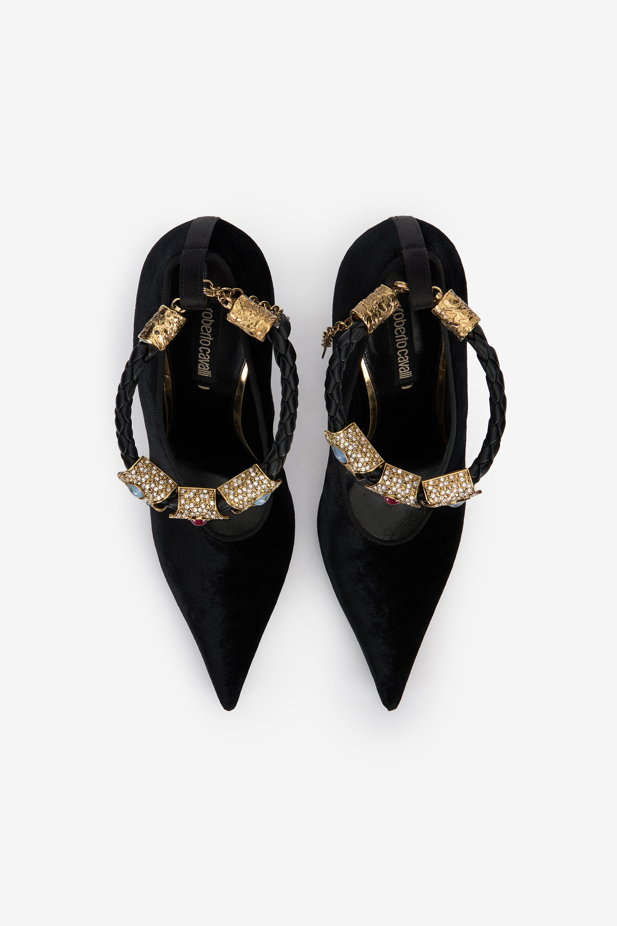 Roberto Cavalli Velvet Stiletto Heels With Jewel Anklet - 5