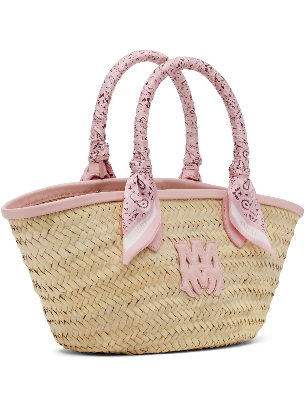Beige & Pink MA Raffia Micro Tote - 2